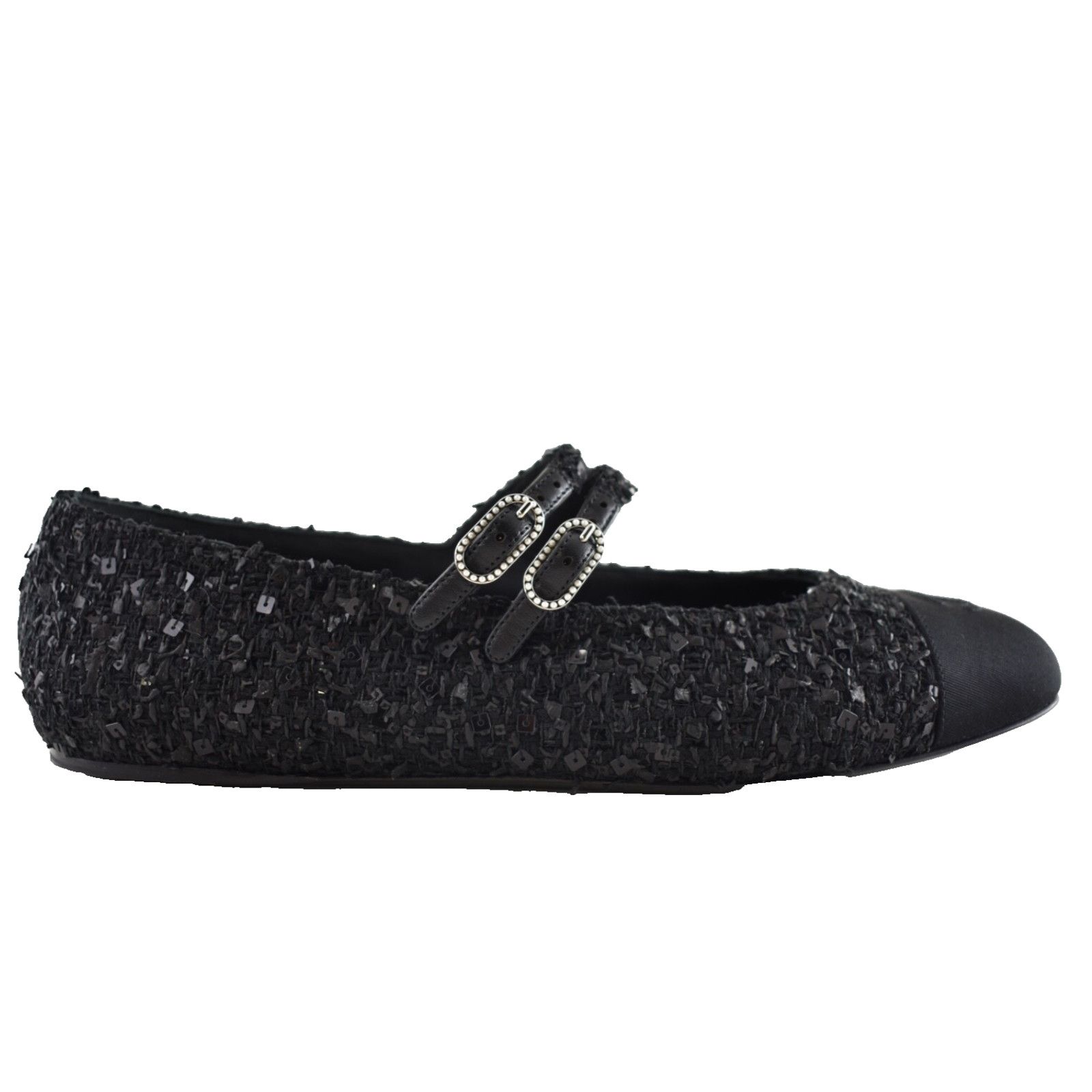 Chanel Chanel 24S Black Glittered Tweed Pearl Mary Jane Ballerina Size US 6 / IT 36 - 1 Thumbnail