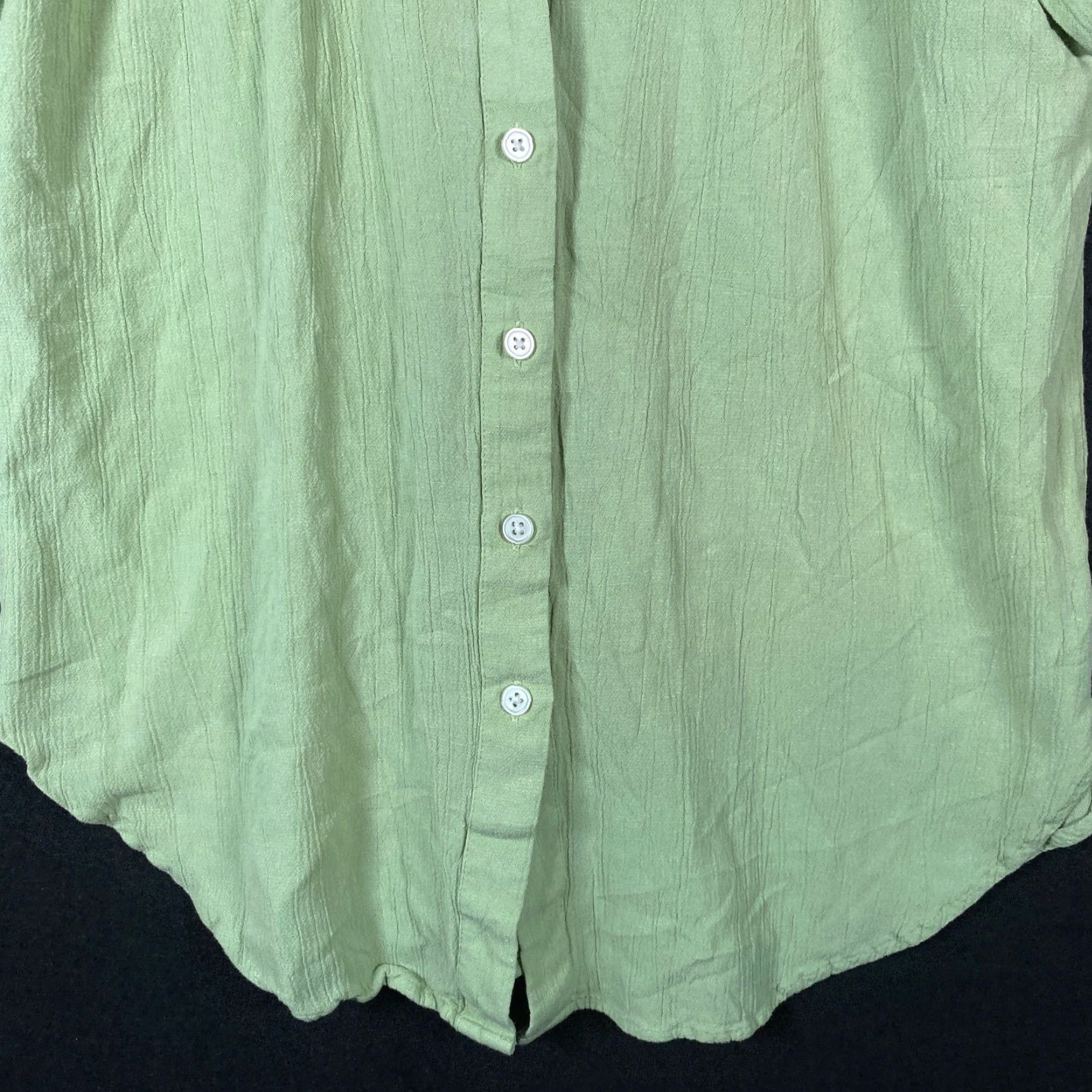 Loft LOFT Womens Blouse Green Cap Sleeve Button Down VNeck Linen Blend Stretch XS Size XS / US 0-2 / IT 36-38 - 5 Thumbnail