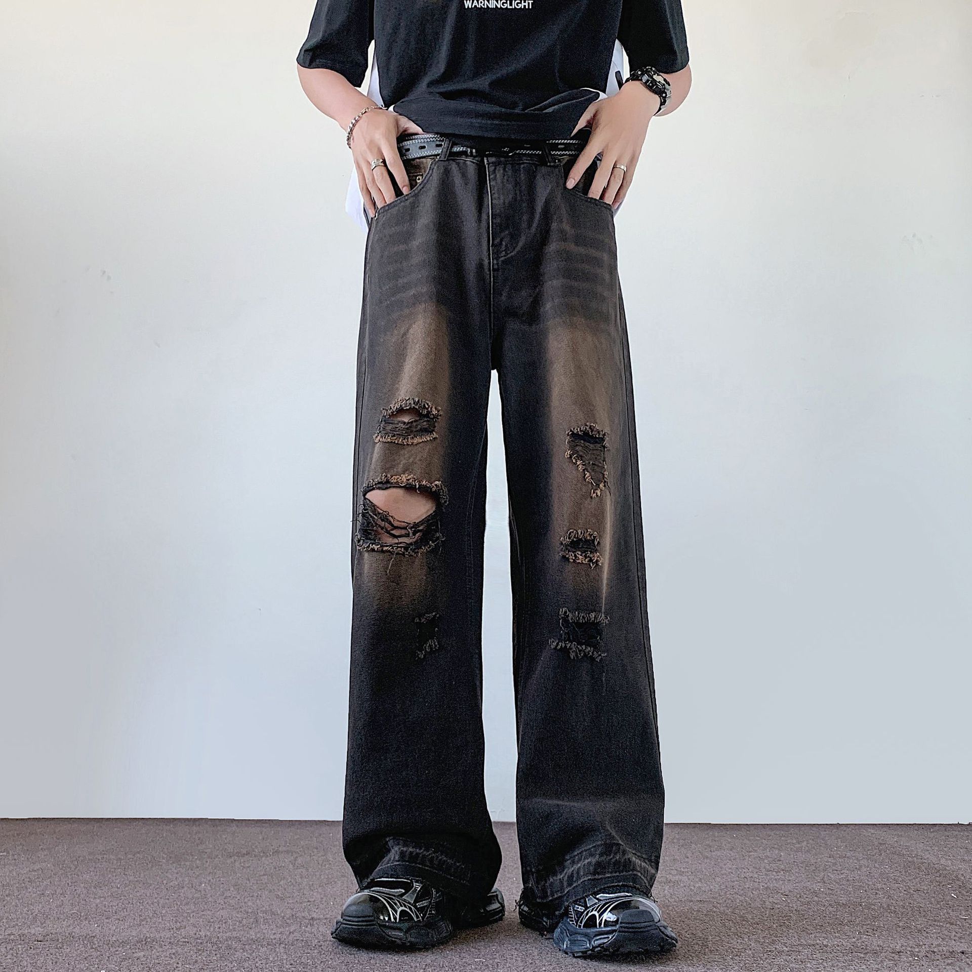 Japanese Brand × Jean Retro loose wide leg fringed ripped jeans Size US 32 / EU 48 - 6 Thumbnail
