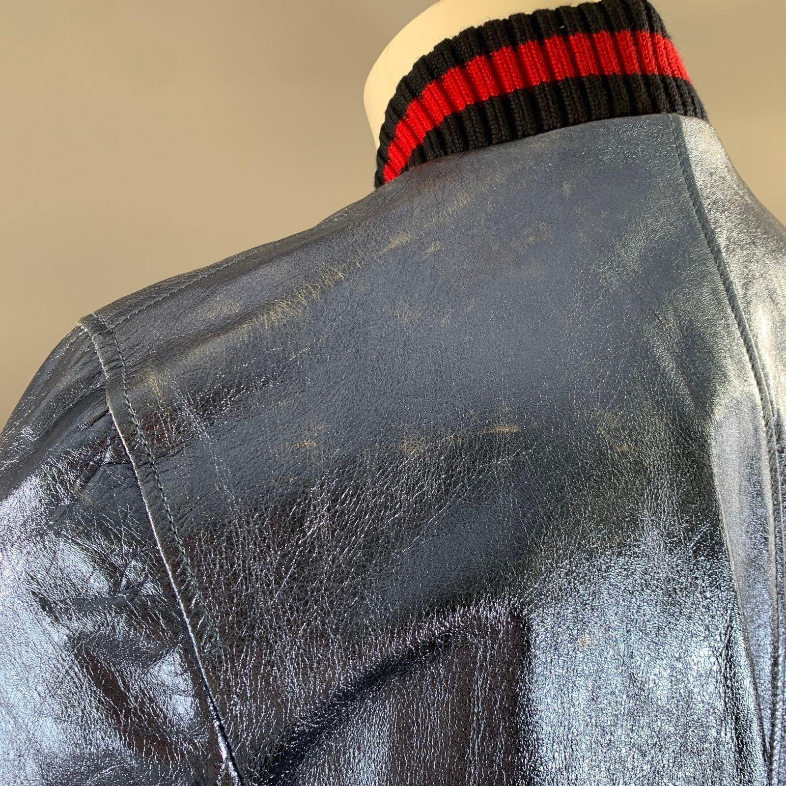 Gucci GUCCI Size 36 Blue Metallic Stripe Leather Bomber Jacket Size L / US 10 / IT 46 - 5 Thumbnail