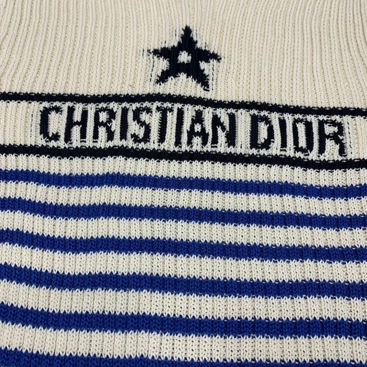 Dior Dior White & Blue Striped Pentagram Knit Short Sleeve 95 New Size S / US 4 / IT 40 - 6 Thumbnail