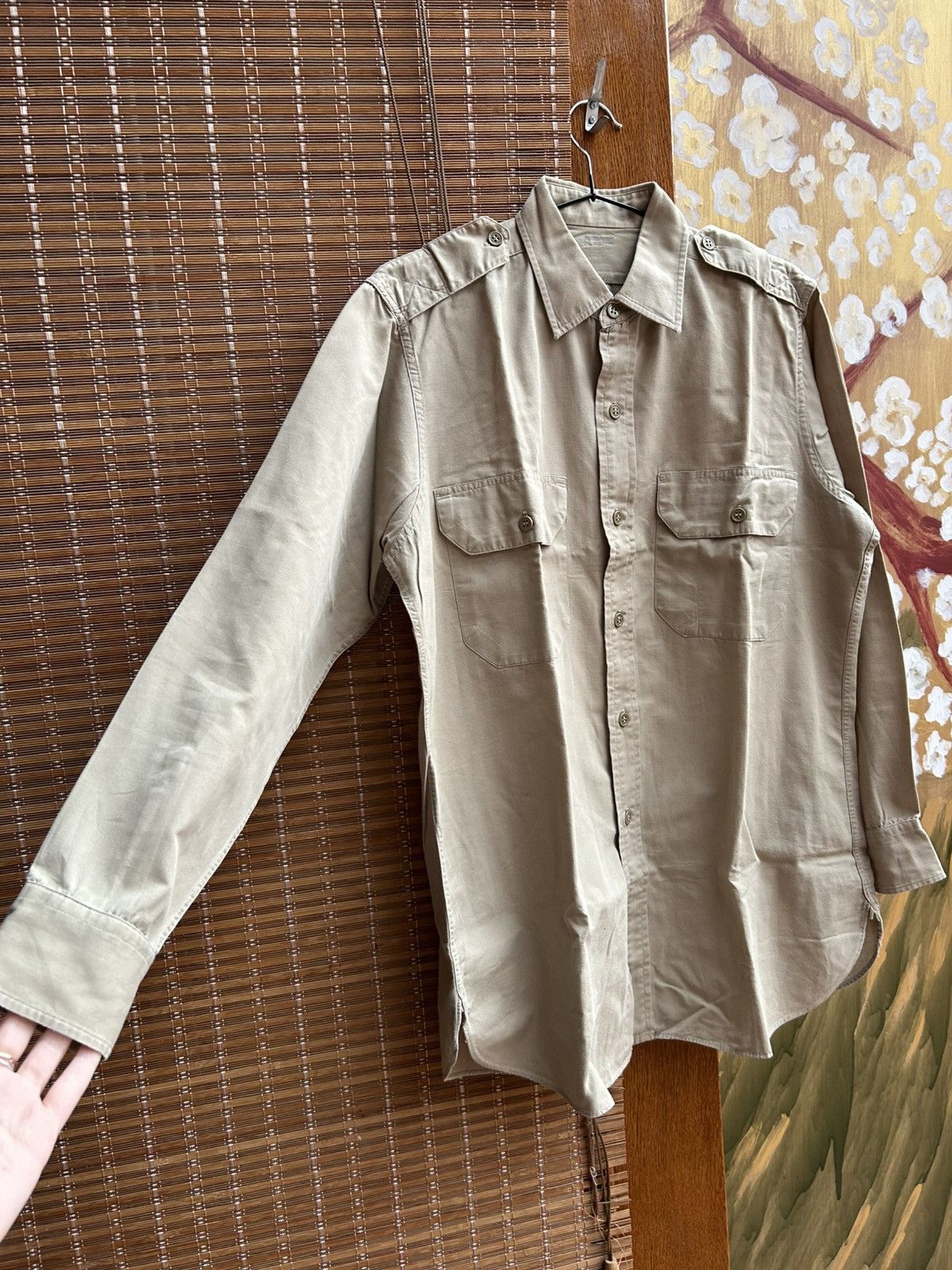 Vintage Vintage 50s US Army Khaki Cotton Twill Long Sleeve Shirt Size US S / EU 44-46 / 1 - 3 Thumbnail