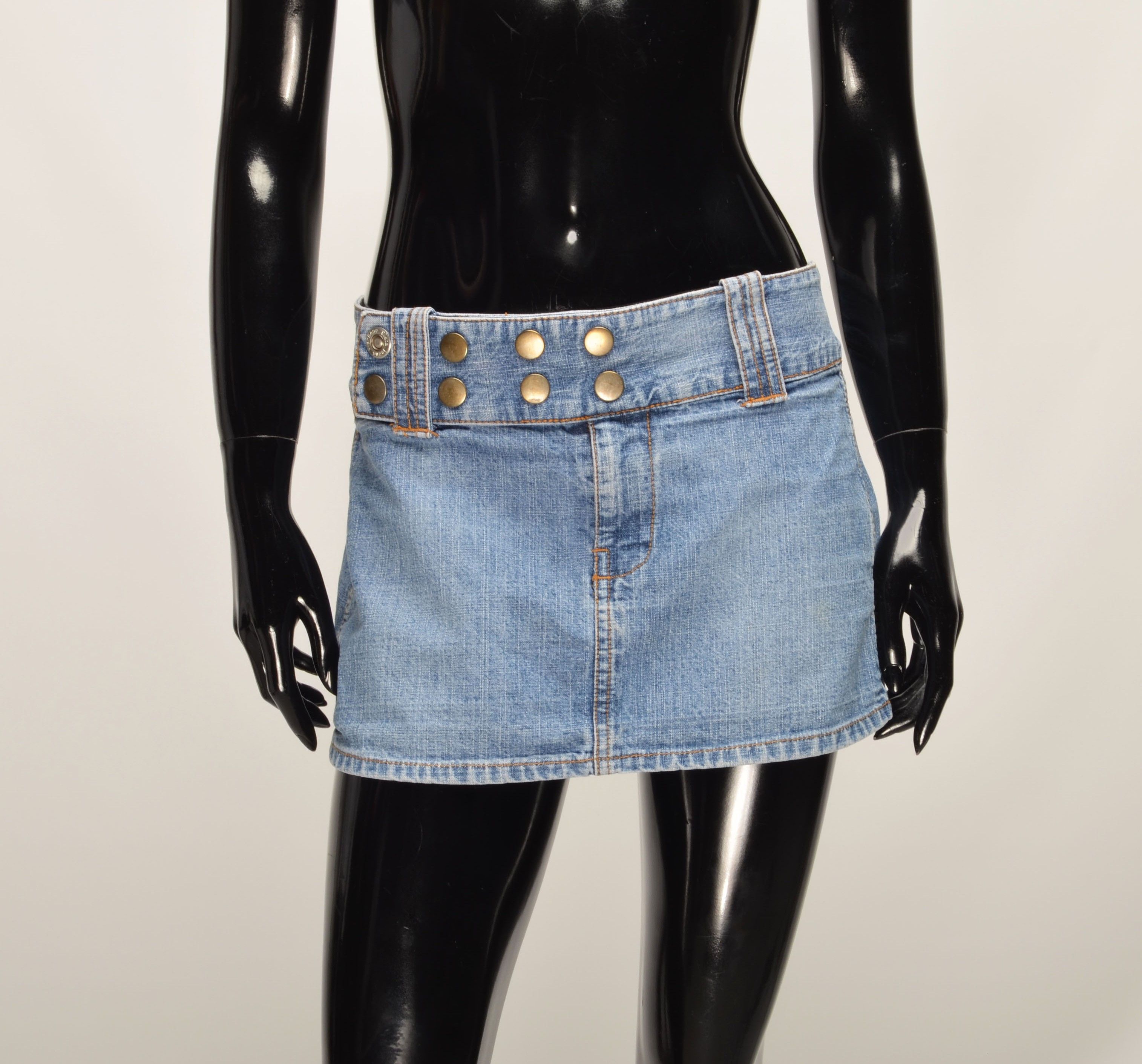 Vintage Vintage Fishbone Y2K Glam Denim Blue Micro Skirt Size 33" - 1 Thumbnail