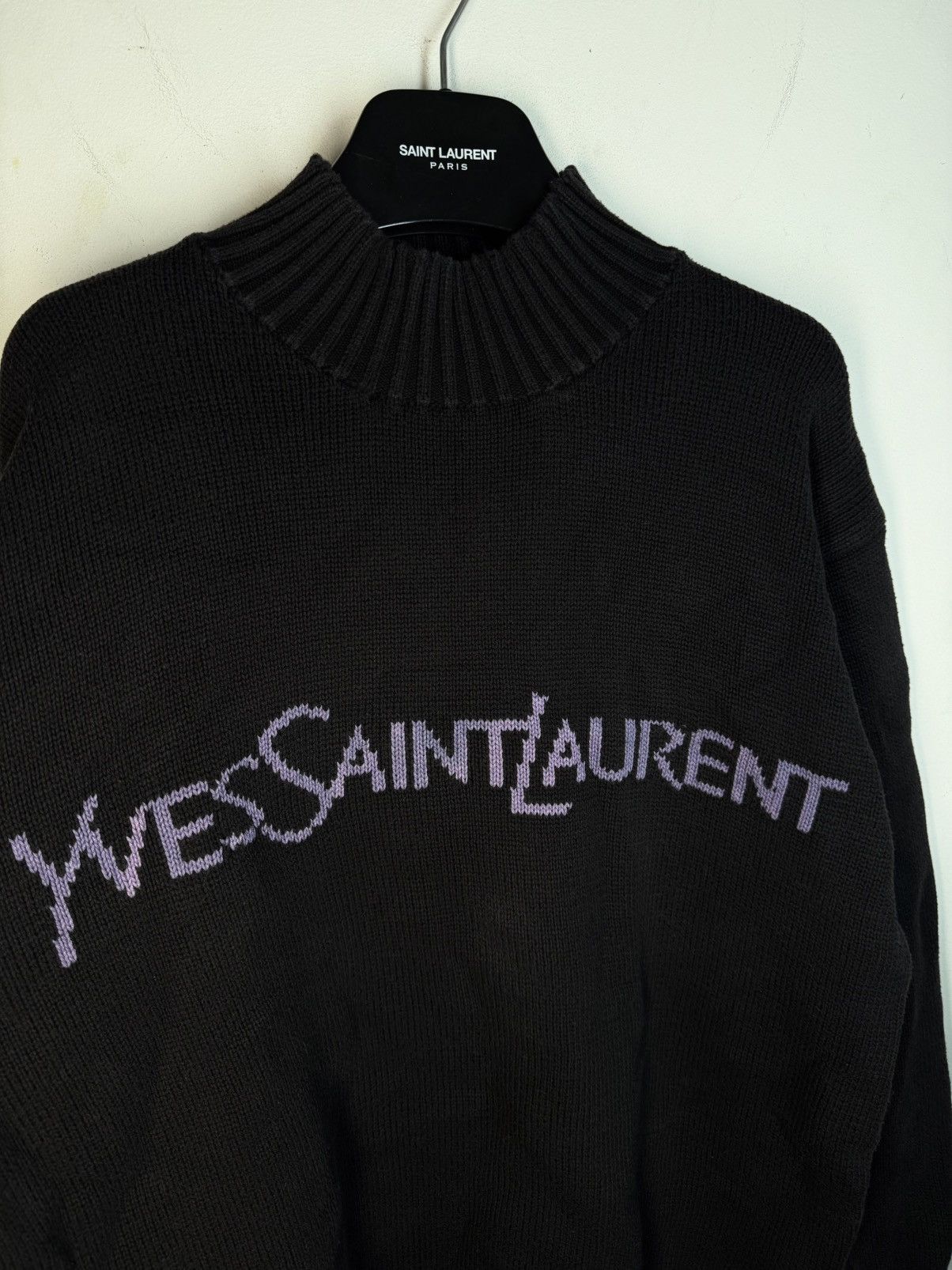 Yves Saint Laurent Black YSL Sweater Knit Big Logo Turtleneck YSL Sweatshirt Size US L / EU 52-54 / 3 - 15 Thumbnail