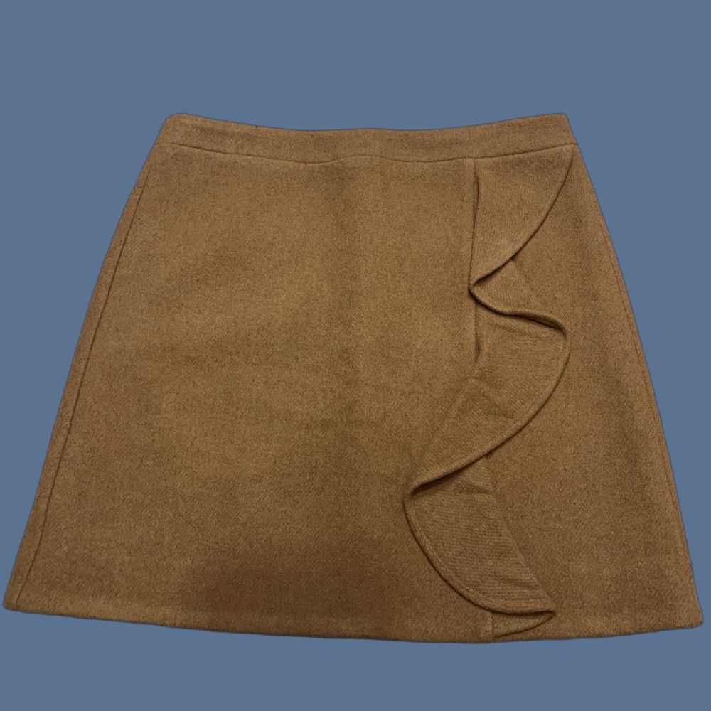Camel VINTAGE J Crew Mercantile camel ruffle front wool blend mini skirt 2 Size 26" / US 2 / IT 38 - 1 Thumbnail