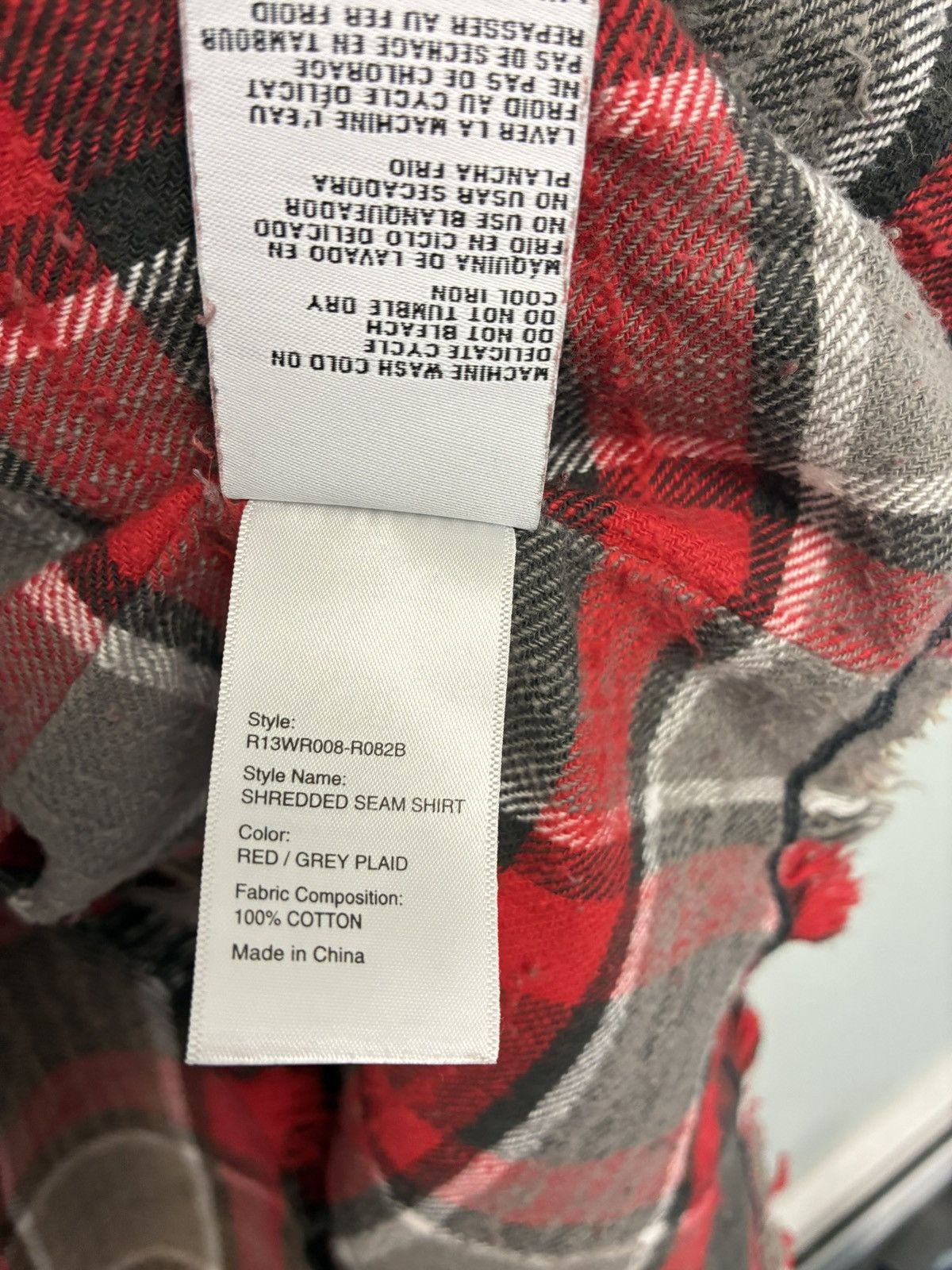 R13 Shredded seam Shirt red grey plaid medium Size M / US 6-8 / IT 42-44 - 10 Thumbnail