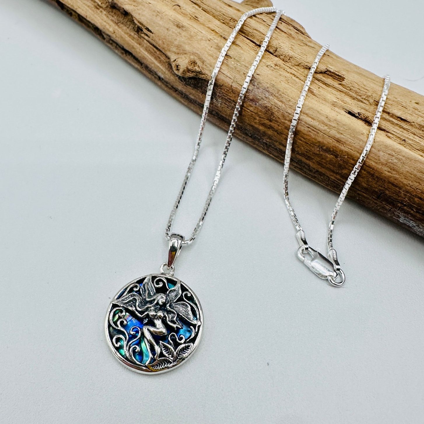 Other Sterling Silver Fairy Abalone Shell Medallion Necklace Size ONE SIZE - 1 Thumbnail