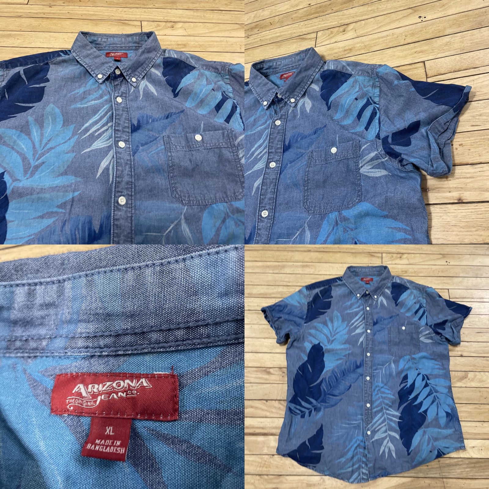 Vintage VINTAGE Arizona Jeans Mens Hawaiian Chambray Shirt XL Floral Blue Twill Oxford Casual XL Size US XL / EU 56 / 4 - 9 Thumbnail