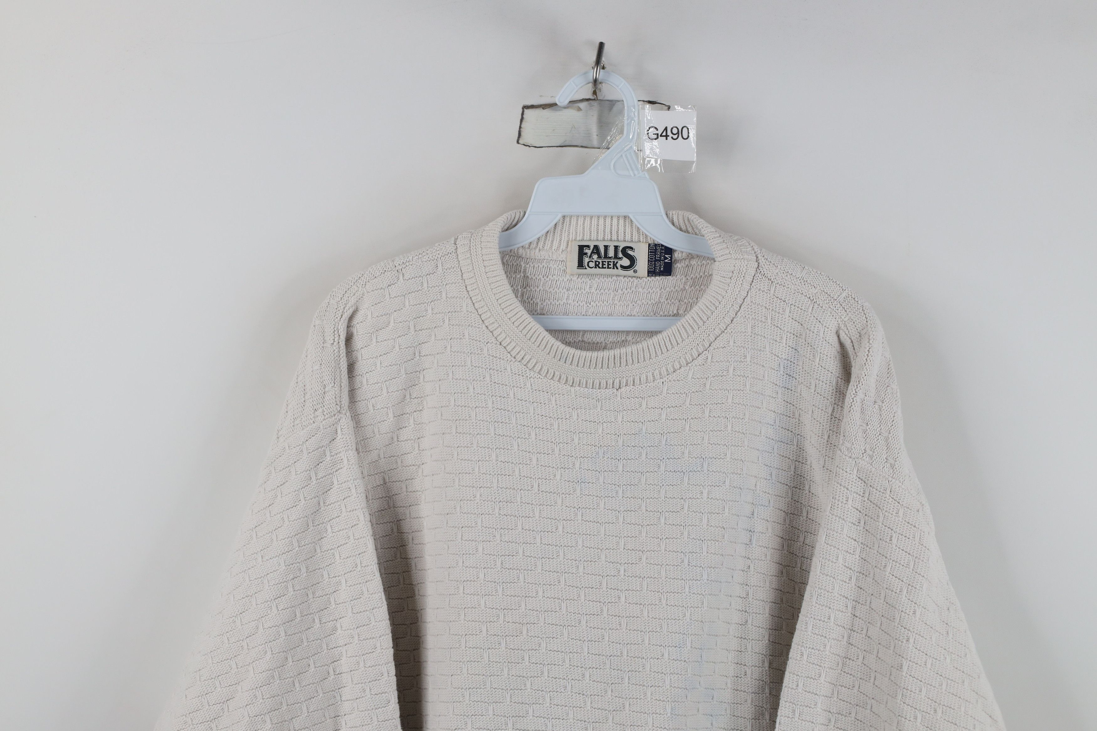 Vintage Vintage 90s Streetwear Cotton Knit Sweater Light Gray USA Size US M / EU 48-50 / 2 - 2 Thumbnail