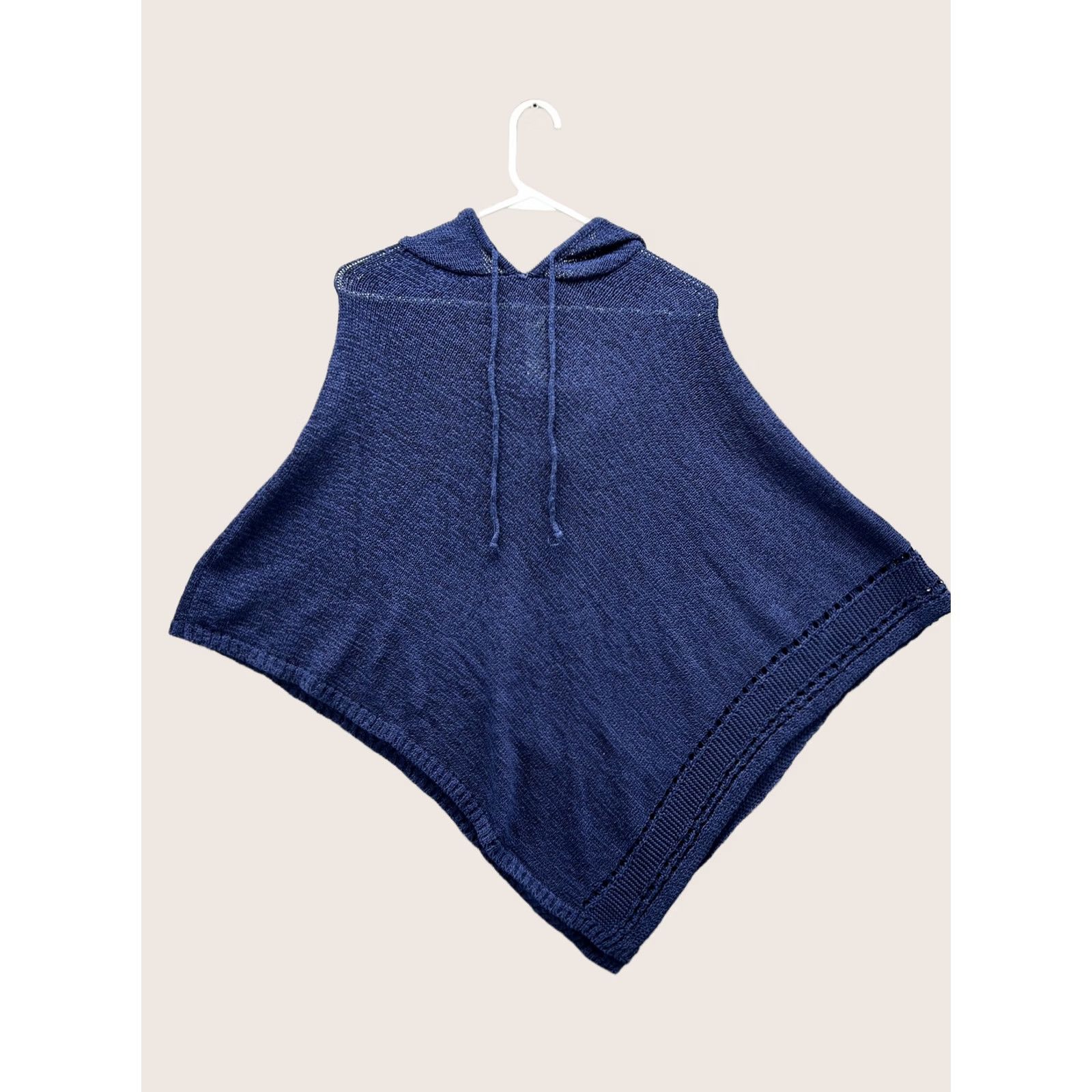 Vintage Chico's Hoodie Cape Womens One Size Blue Lightweight Knit Poncho Sweater Bodice: Sleeveless, V-Neck, Hooded, Solid Knit Pattern Size ONE SIZE - 1 Thumbnail