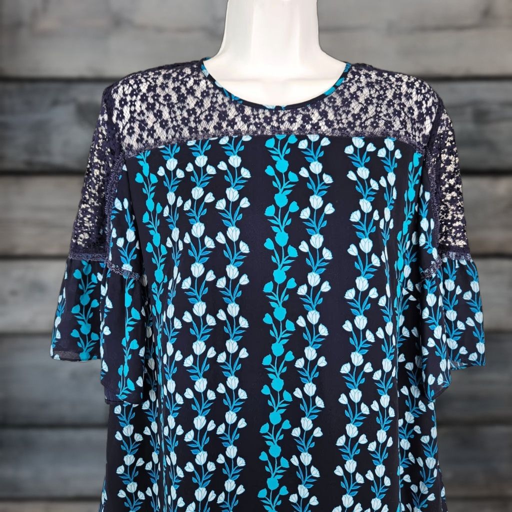 Vintage Draper James Womens Top Blue Floral Half Sleeve Lace Shirt Sz 12, Pullover, Regular, Polyester, Blouse, Womens Size XL / US 12-14 / IT 48-50 - 1 Thumbnail