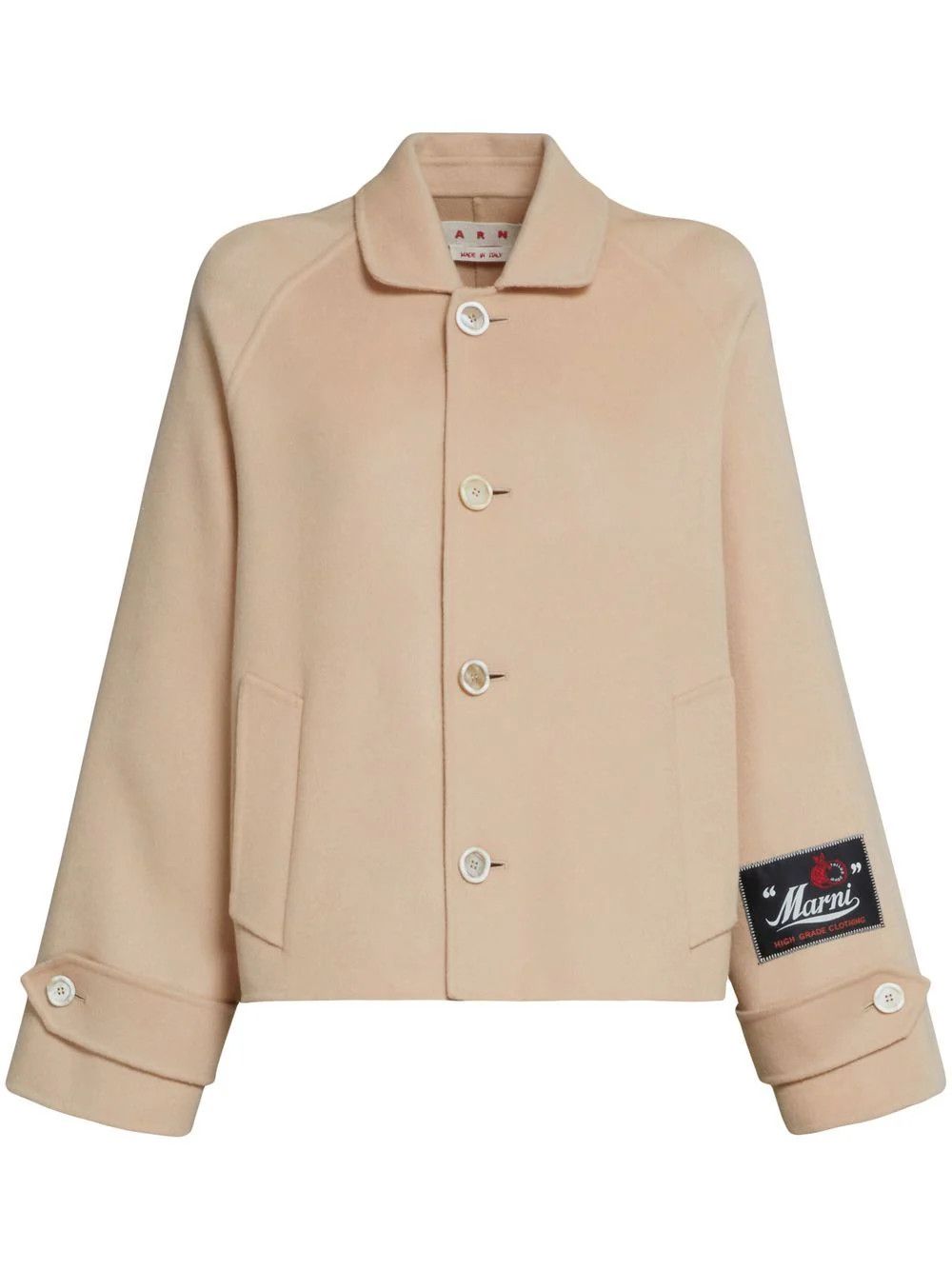 image of Marni O1W1Db10524 Logo Patch Shirt Jacket In Beige, Women's (Size 2XL)