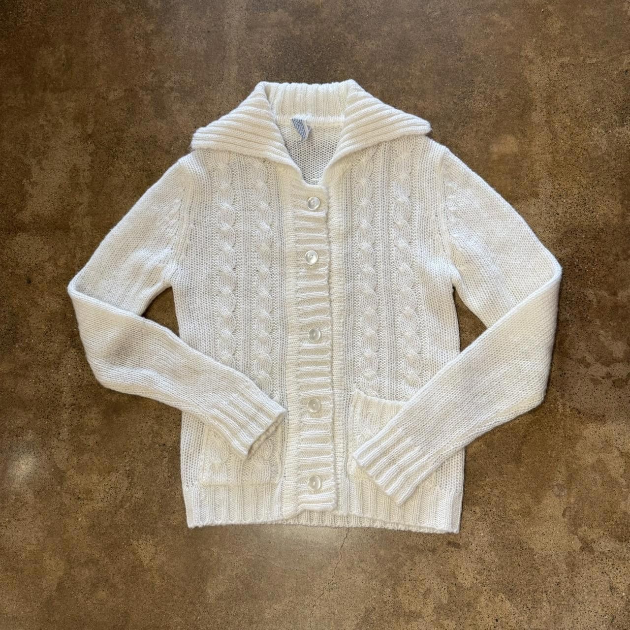Designer Vintage Cream Knit Collared Cardigan Size S / US 4 / IT 40 - 2 Thumbnail