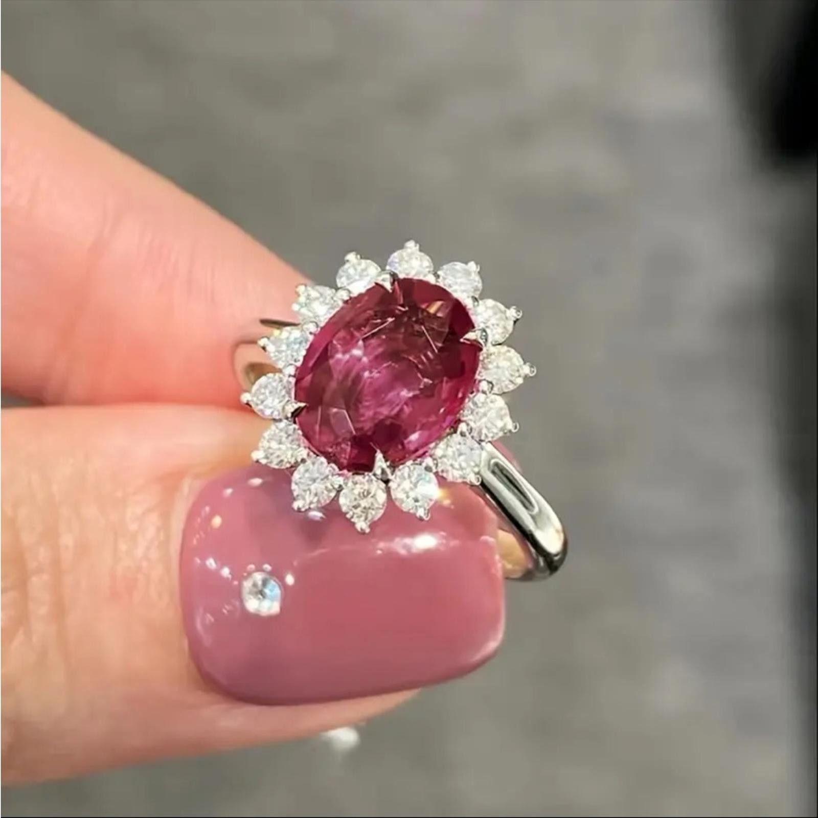 Designer Pink Ruby Simulated Engagement Halo Ring 2.50Ct Oval Cut Size ONE SIZE - 2 Thumbnail
