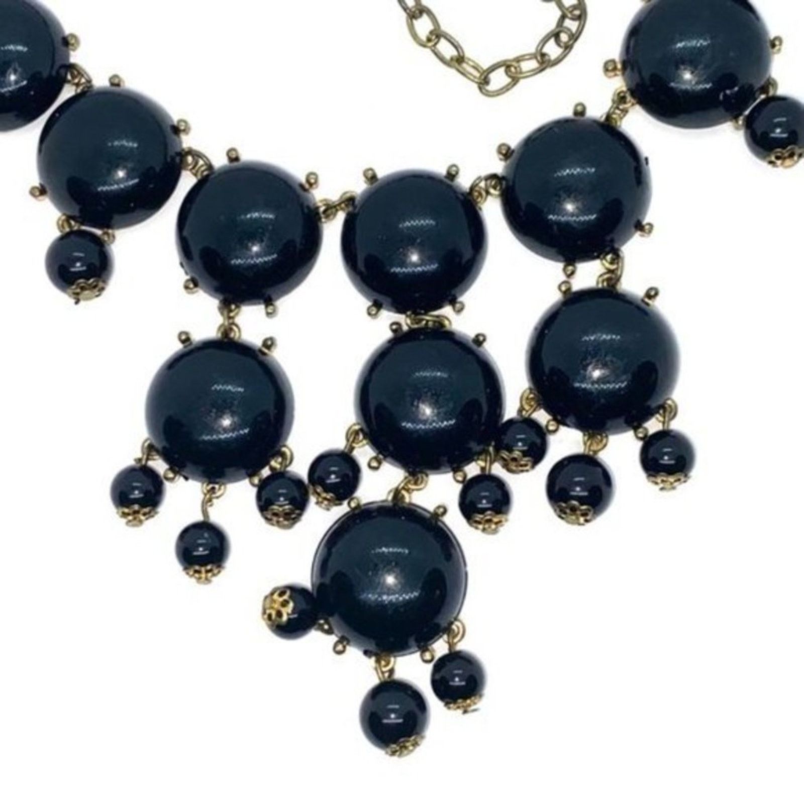 Handmade Gold-Tone Black Pendant Beaded Bib Statement Necklace Size ONE SIZE - 3 Thumbnail