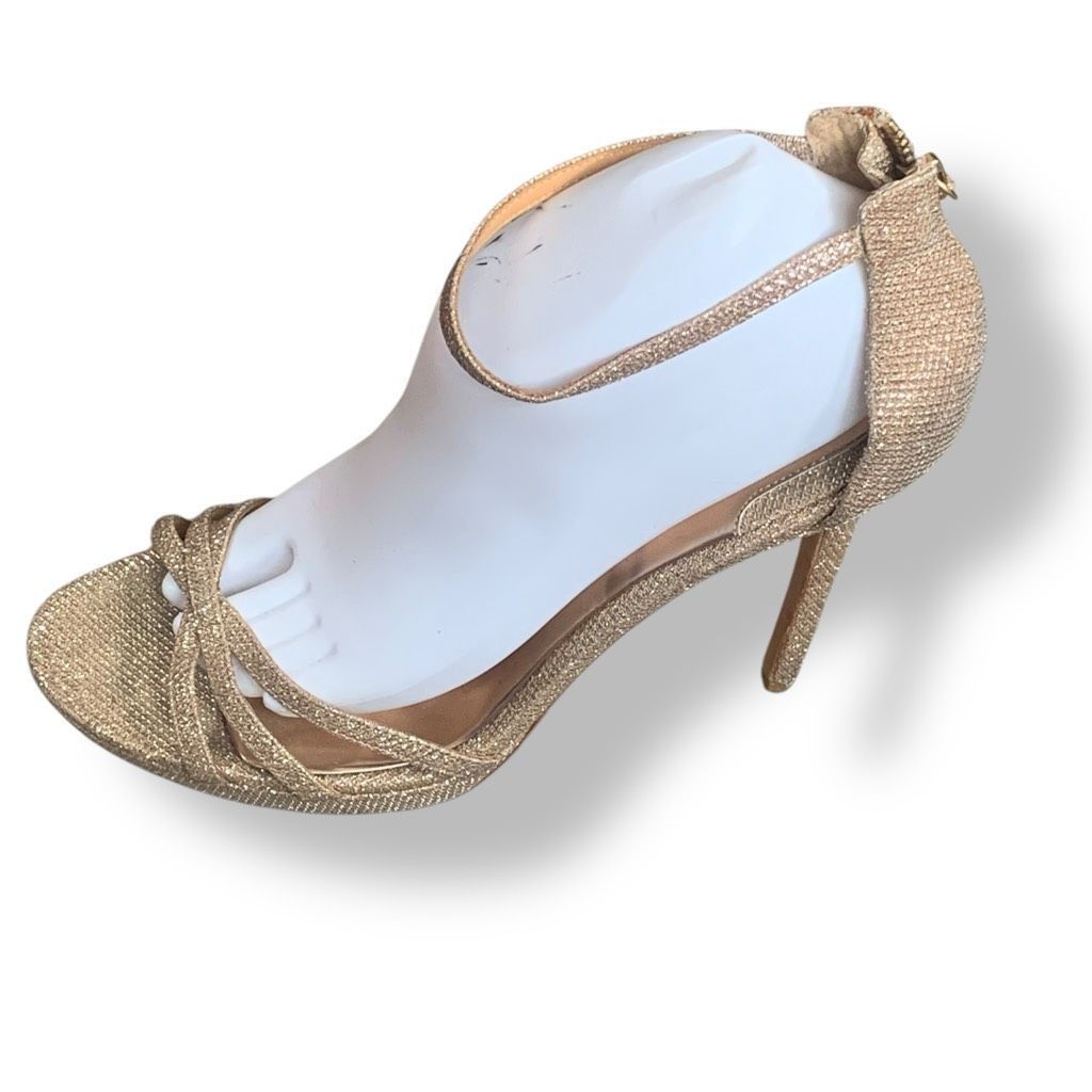 Badgley Mischka Badgley Mischka Gold Glitter Heels Size 9 Zip Back Strappy P Size US 9 / IT 39 - 2 Thumbnail