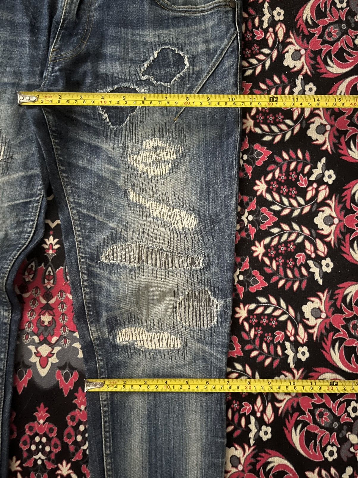 Japanese Brand × NANO universe × Number (N)ine ⚡️Sick⚡️Number (N)ine Blue Washed ZigZag Sashiko Patches Capri Size US 32 / EU 48 - 13 Thumbnail