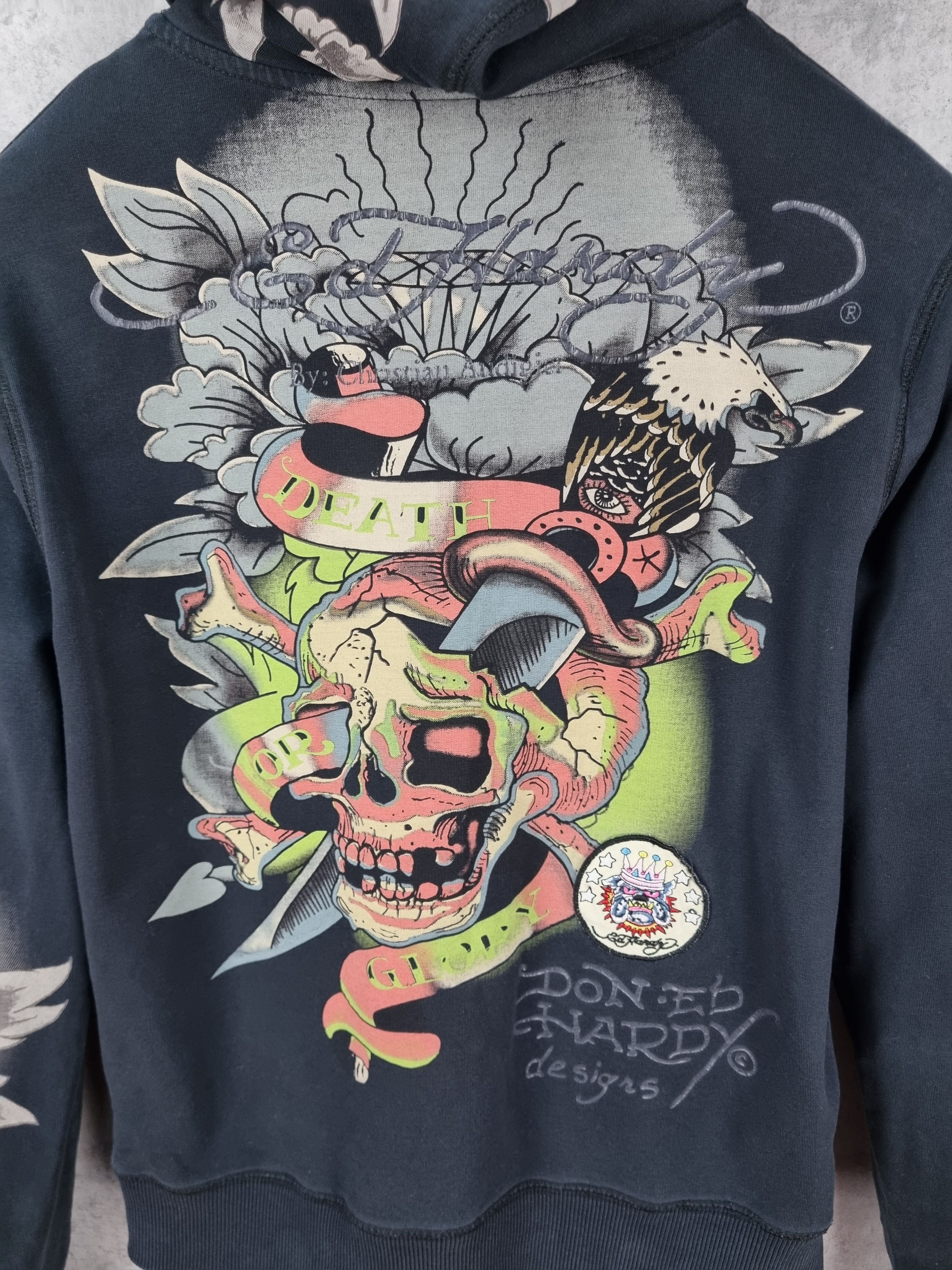 Christian Audigier × Ed Hardy Ed Hardy Embroidered Patches Faded Zipped Hoodie Size L / US 10 / IT 46 - 13 Thumbnail