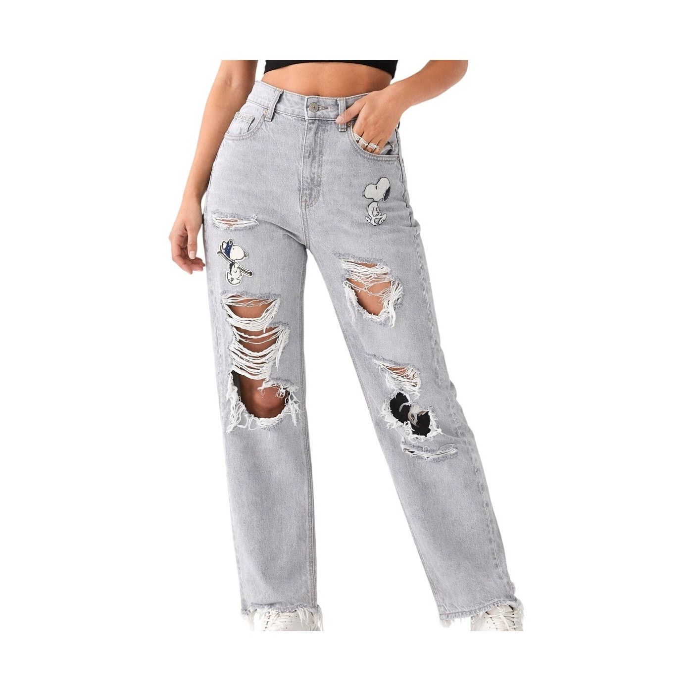 American Eagle Outfitters American Eagle x Peanuts Snoopy Distressed Mom Jeans Gray 8S Size 30" / US 8 / IT 44 - 1 Thumbnail