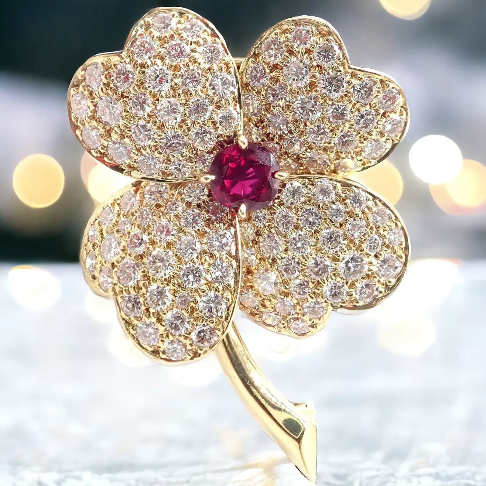 Van Cleef & Arpels 18k Yellow Gold Diamond Ruby Brooch Pendant Size ONE SIZE - 2 Thumbnail