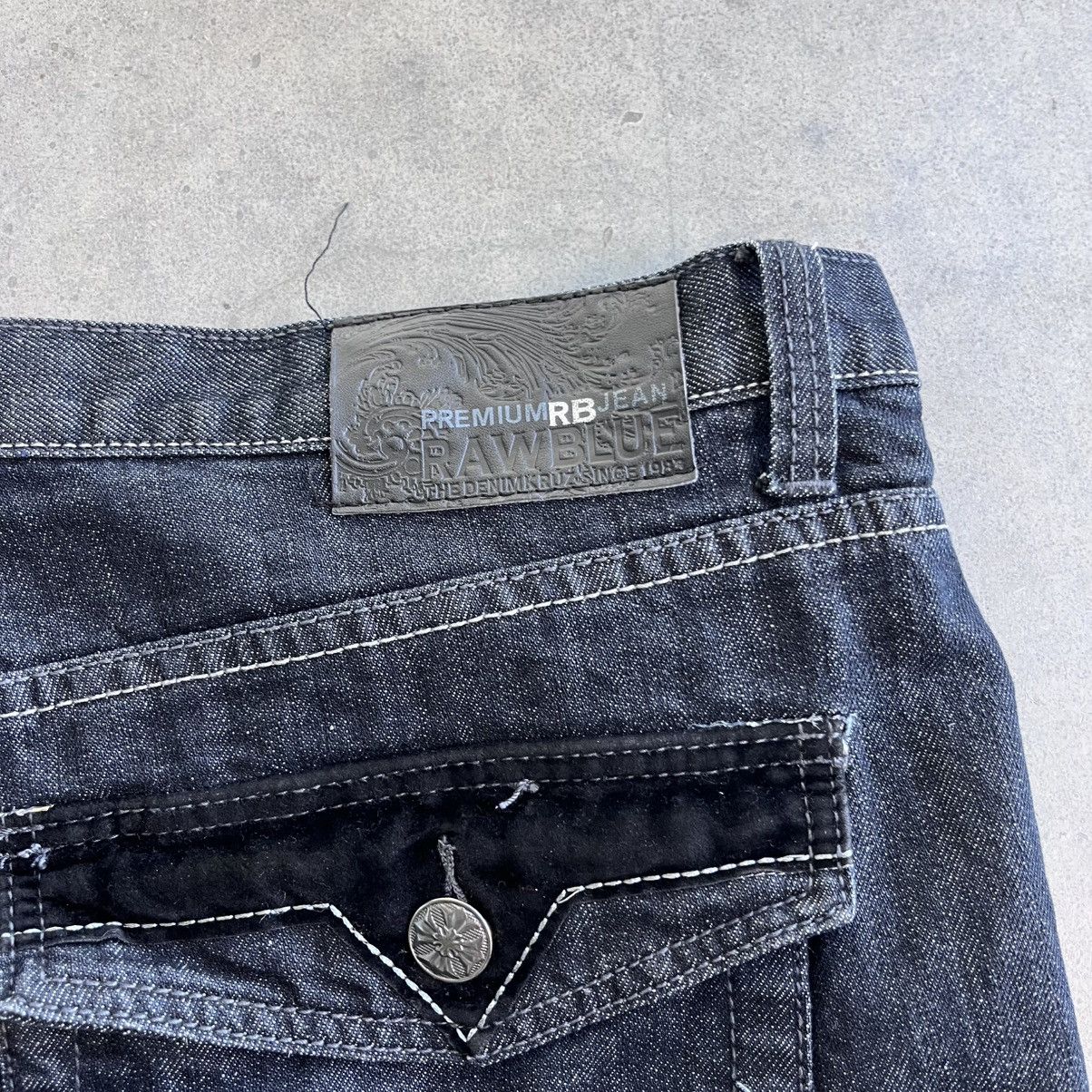 Other Crazy Y2K Raw Blue Black Baggy Embroidered Jeans 44x32 Size US 44 / EU 60 - 6 Thumbnail
