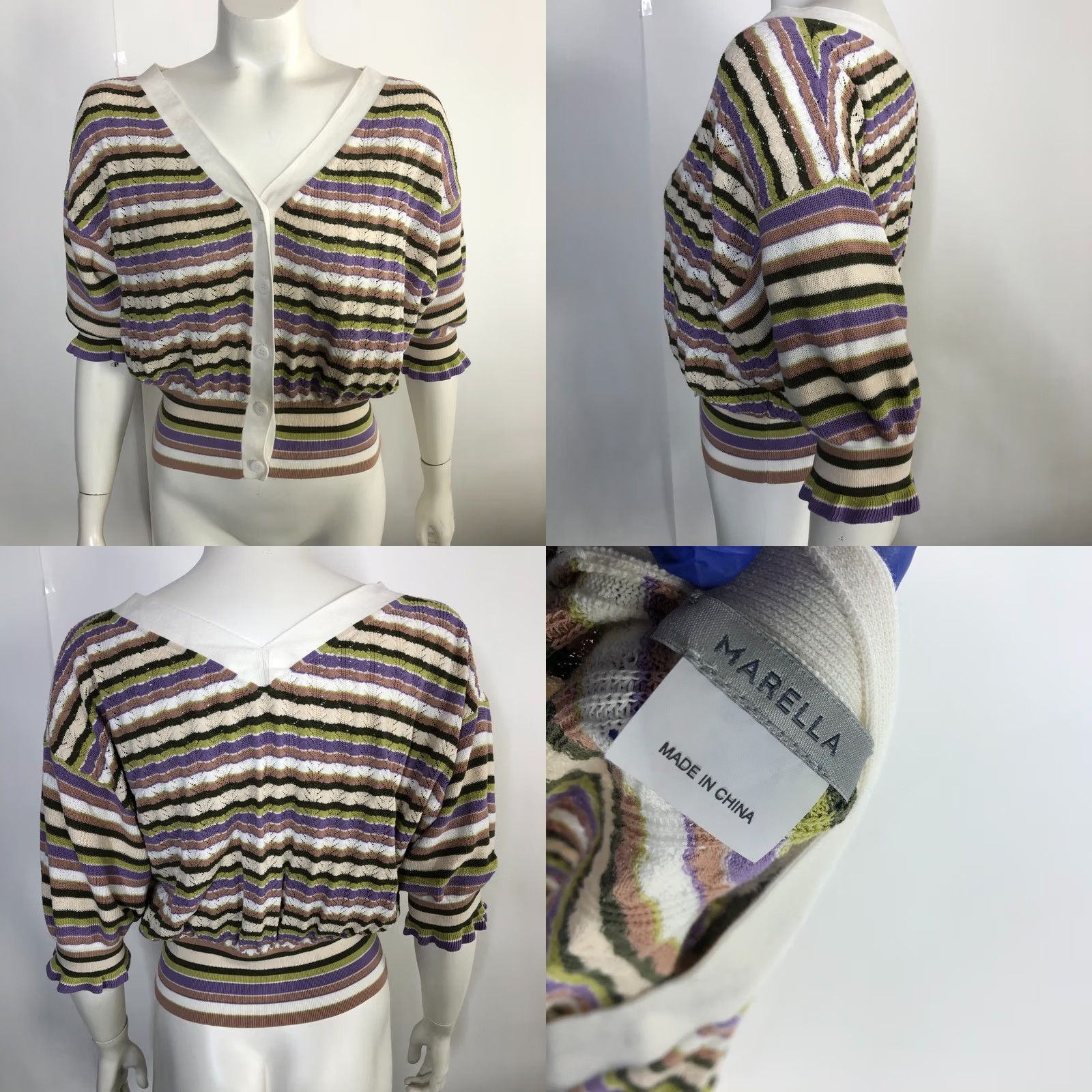 Marella Marella Sweater Womens XL Cropped Cardigan Neck Colorful Multicolor HRJ Size XL / US 12-14 / IT 48-50 - 8 Thumbnail
