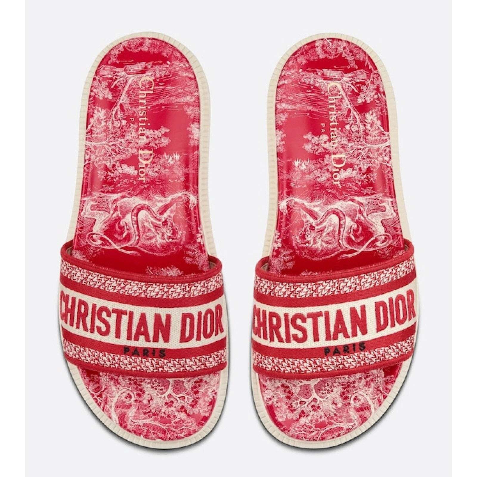 Dior Dway Red Toile De Jouy Platform Slide Mule Flat Sandal 36 Size US 6 / IT 36 - 6 Thumbnail