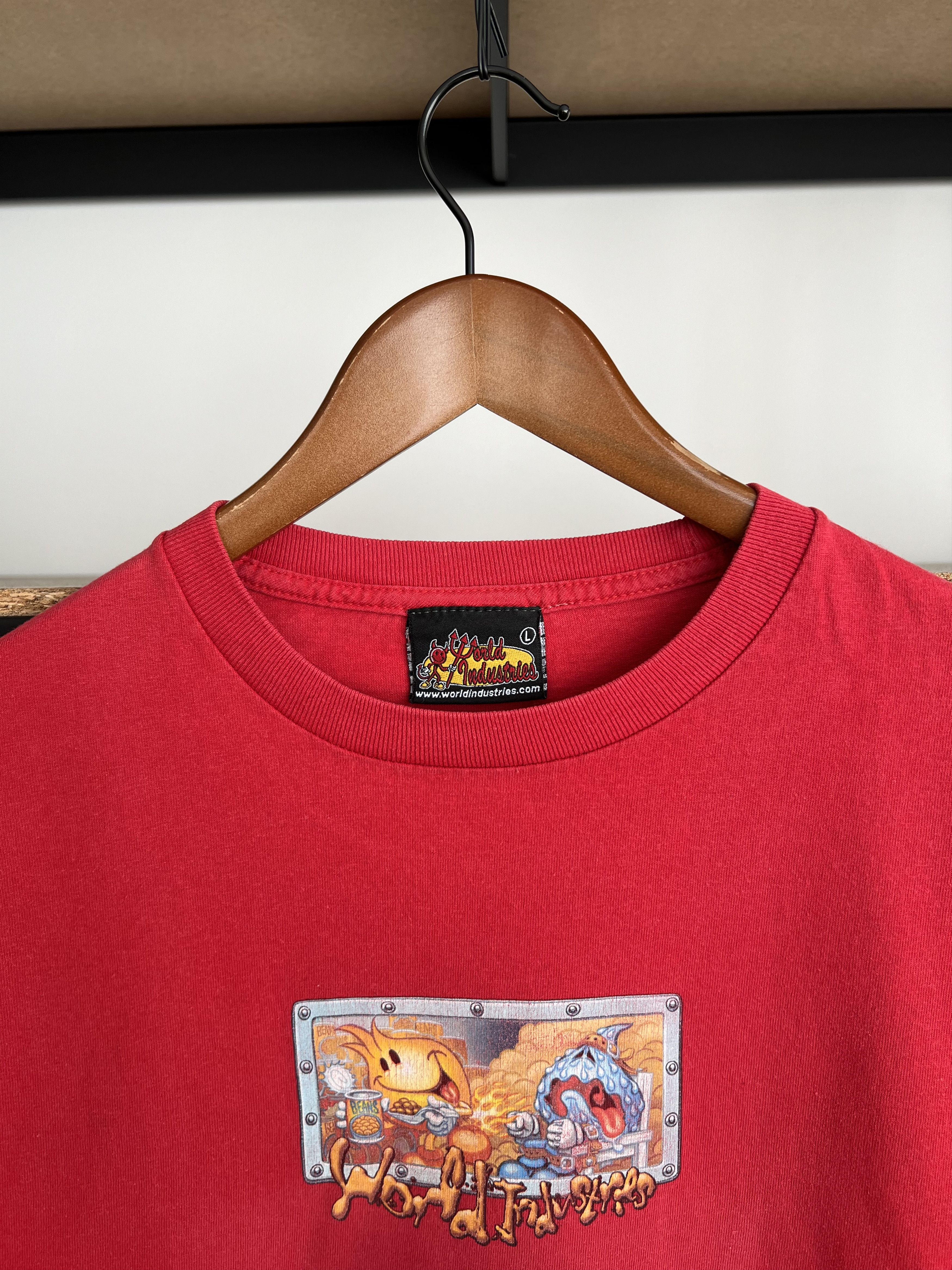 World Industries Vintage 90s World Industries Skateboards Funny Red T-shirt Size US L / EU 52-54 / 3 - 12 Thumbnail
