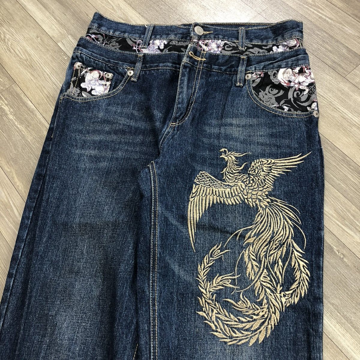 Ed Hardy 2000s Japanese Brand Double Waist Phoenixs Embroidered Jeans Size US 32 / EU 48 - 2 Thumbnail