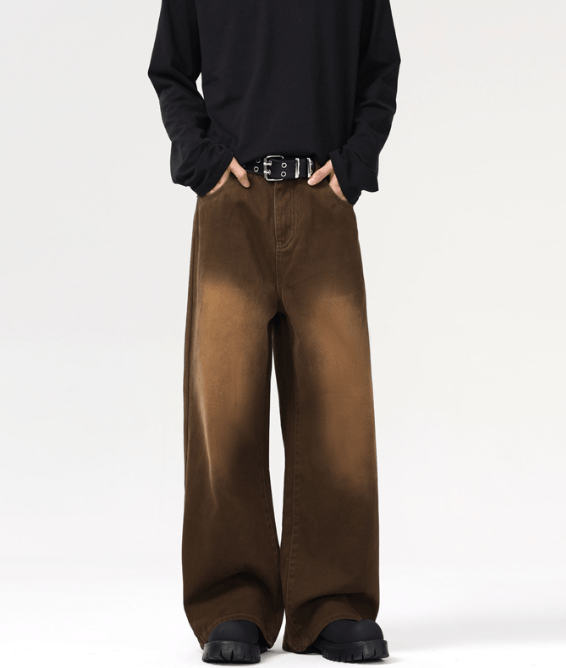 Japanese Brand × Jean Men's washed brown distressed retro straight wide-leg jeans Size US 32 / EU 48 - 2 Thumbnail