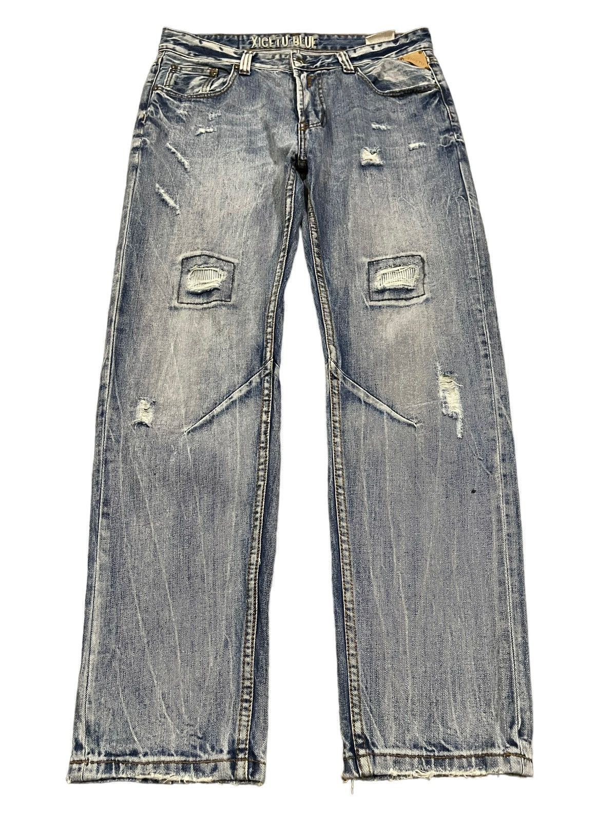 image of 14Th Addiction Vintage Blue Wash Distressed Style Jeans, Men's (Size 34)