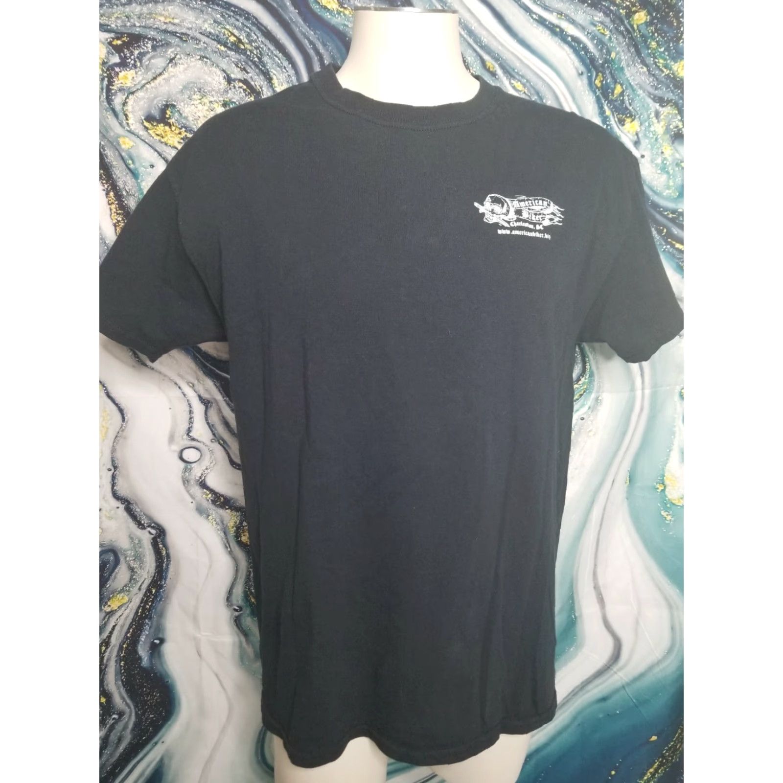 Gildan American Biker Skull Mens L Black T Shirt Size US L / EU 52-54 / 3 - 2 Thumbnail