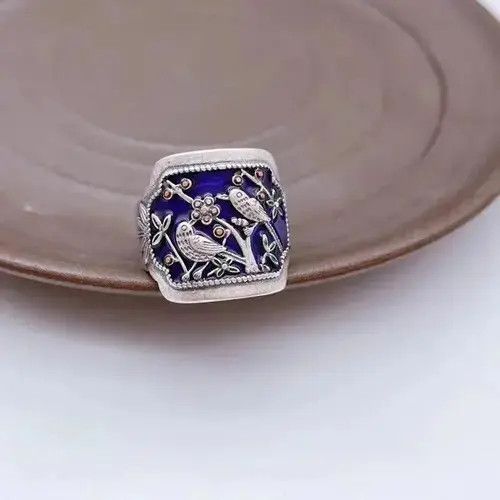 Japanese Brand Vintage Birds Engraving Adjustable Ring Size ONE SIZE - 4 Thumbnail