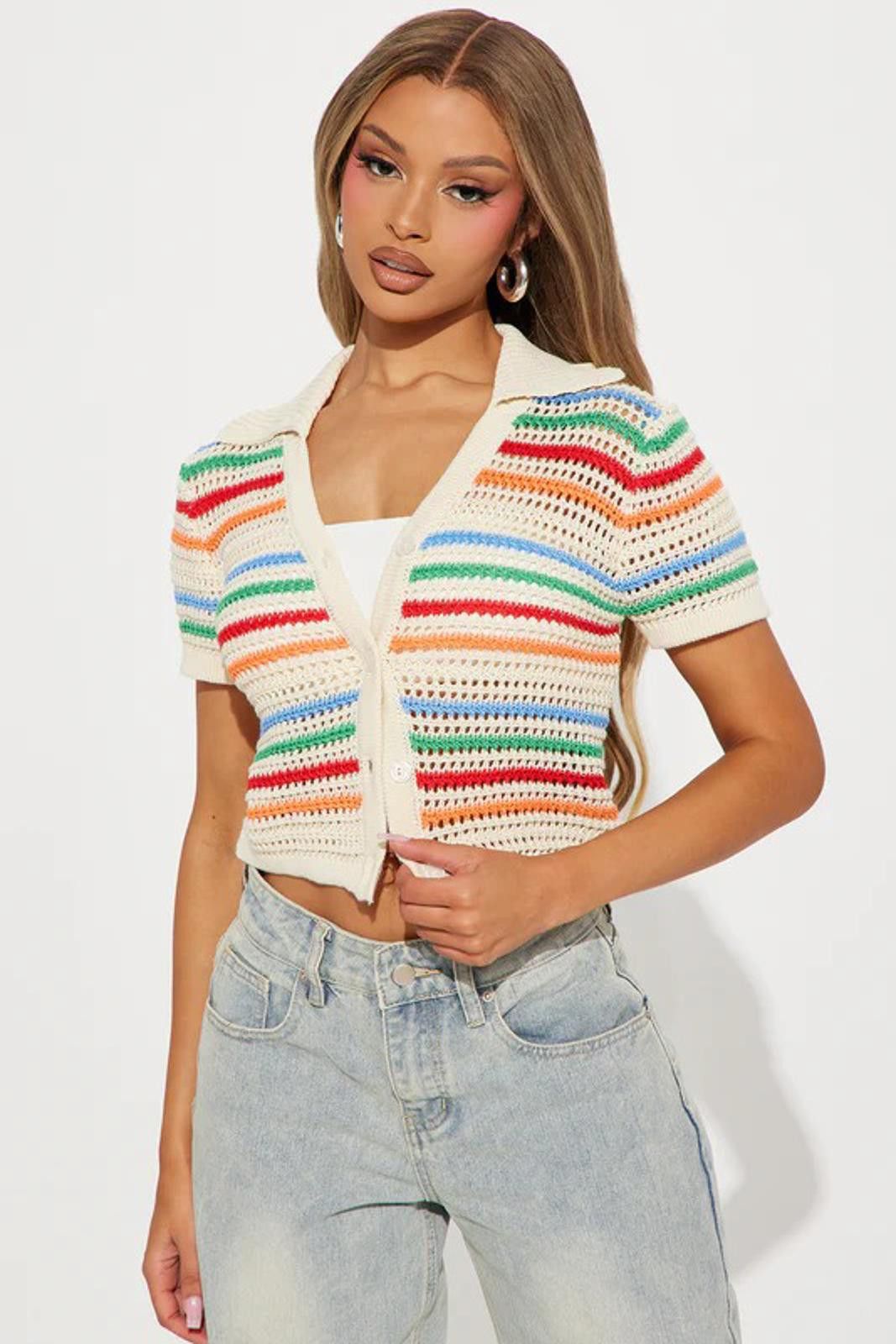 Fashion Nova Over The Rainbow Crochet Top - Taupe/combo Size XL / US 12-14 / IT 48-50 - 1 Thumbnail