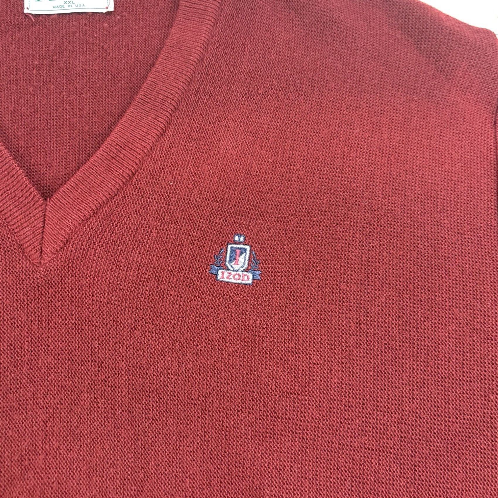 Izod VINTAGE IZOD Sweater Mens XXL Pullover V-Neck Acrylic Golf Crest USA Maroon Size US XXL / EU 58 / 5 - 3 Thumbnail