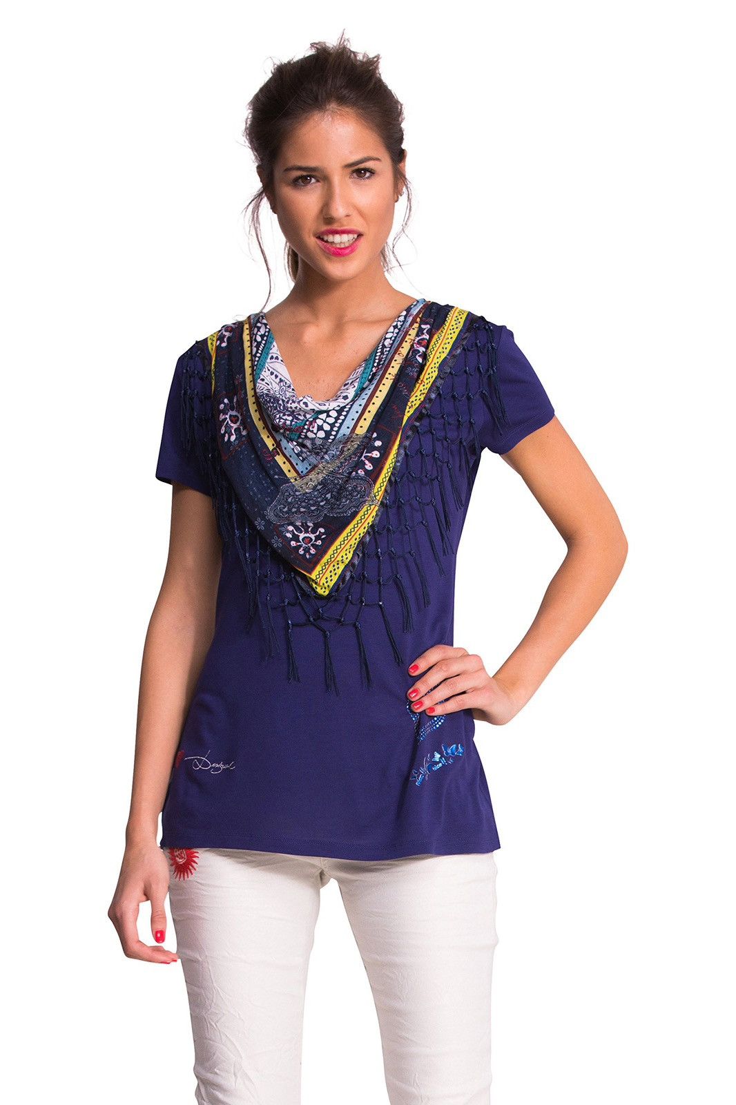 20471120 × Desigual × If Six Was Nine y2k Desigual Fringed Mix Graphic Tee Top Size S / US 4 / IT 40 - 2 Thumbnail
