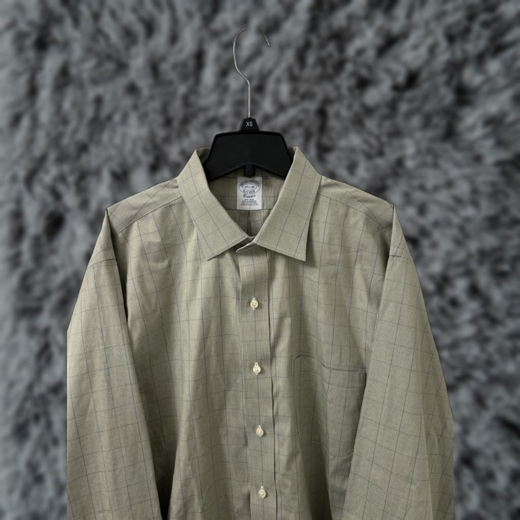 Brooks Brothers Brooks Brothers Classic Shirt Mens 17.5 Green Plaid Houndstooth Supima Button Up Size US XXL / EU 58 / 5 - 1 Thumbnail