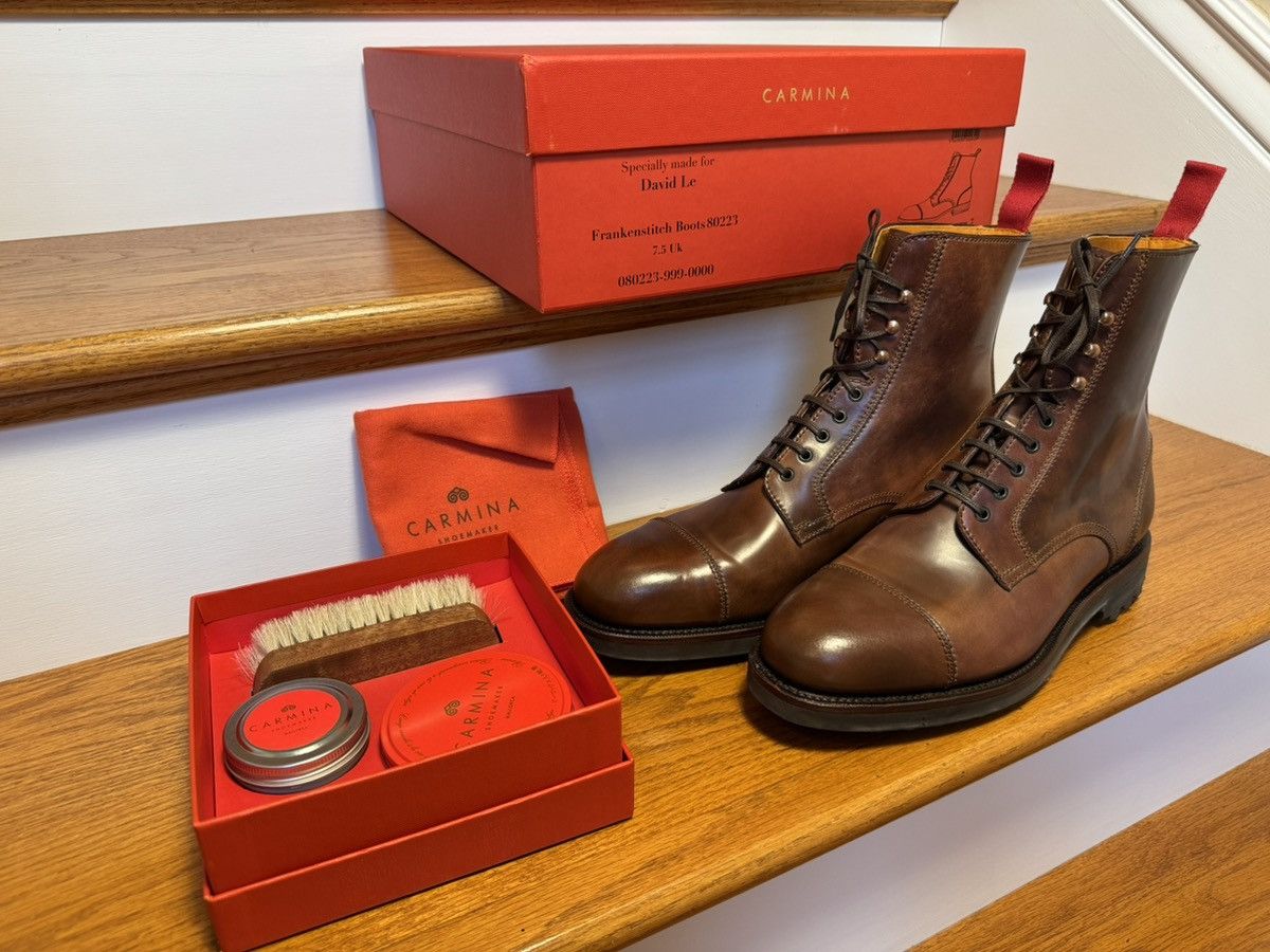 Carmina Carmina Custom Cordovan Frankenstitch Work Boots - Burgundy Size US 8.5 / EU 41-42 - 3 Thumbnail