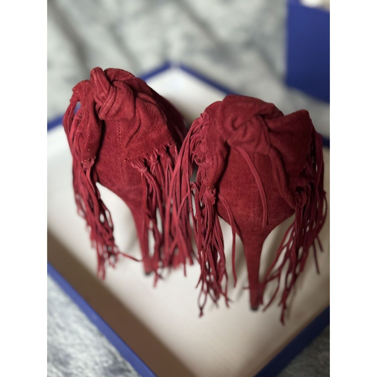 Aquazzura Aquazzura Crimson Red Suede Fringe Bow Tassel Heels, 9.5 Size US 9.5 / IT 39.5 - 2 Thumbnail
