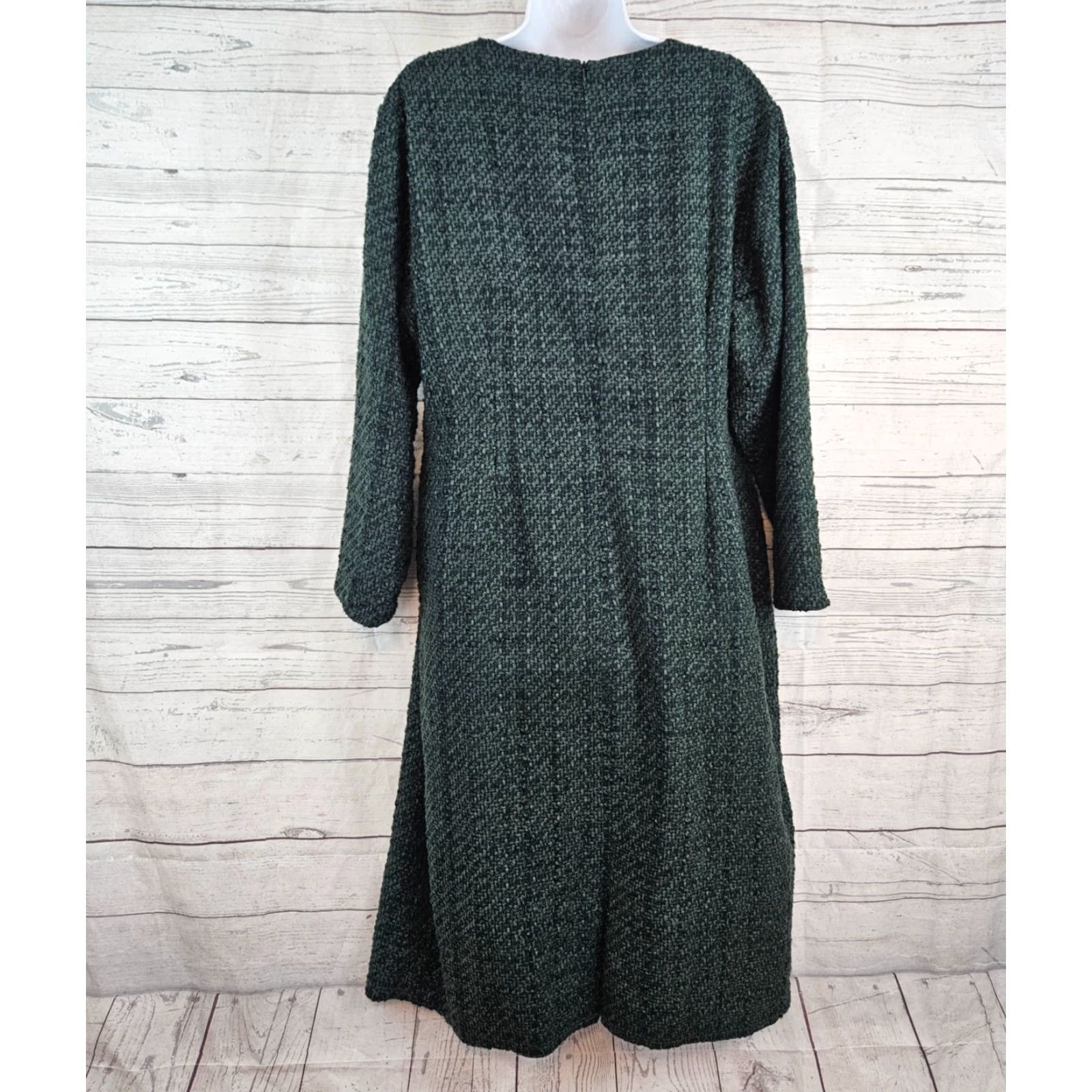 Vintage Dainty Jewells Womens Tea At The Louvre Tweed Dress 2XL Emerald Green Midi A-Line Long Sleeve Zip Adult Womens Size XXL / US 16-18 / IT 52-54 - 3 Thumbnail