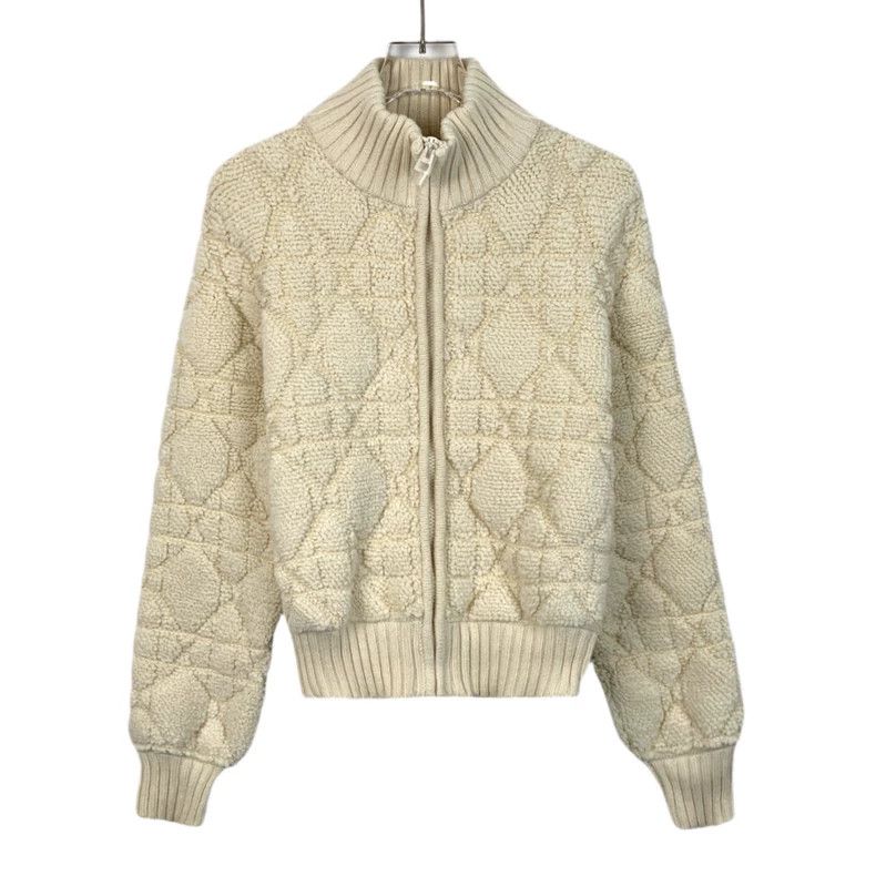 Dior Beige plaid wool stand-up collar zipper long-sleeved