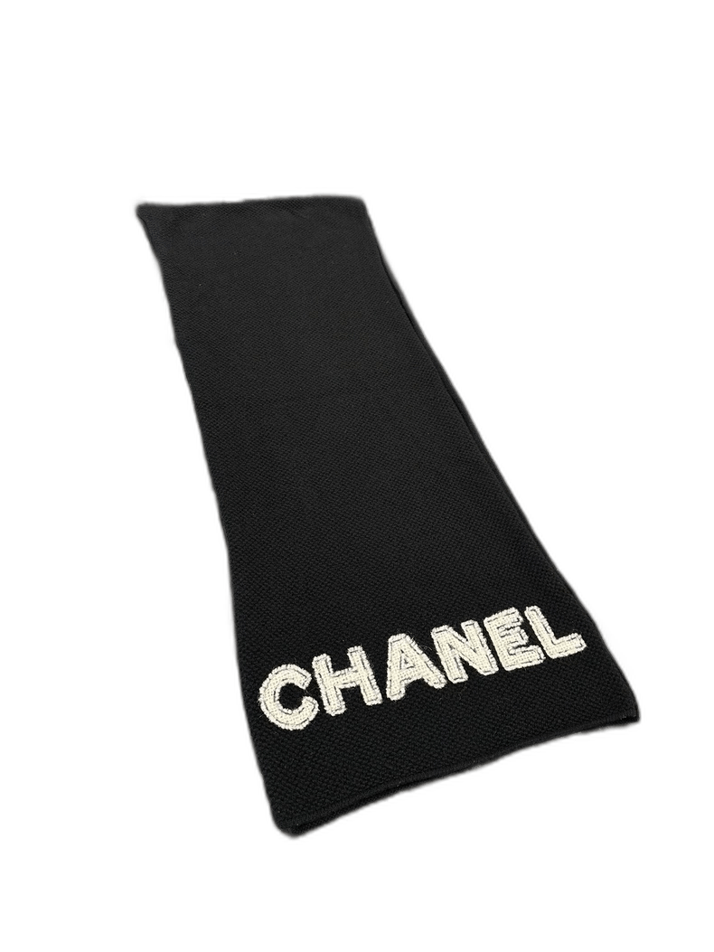 Chanel Chanel Black Wool Scarf with White Logo -2505 Size ONE SIZE - 1 Thumbnail