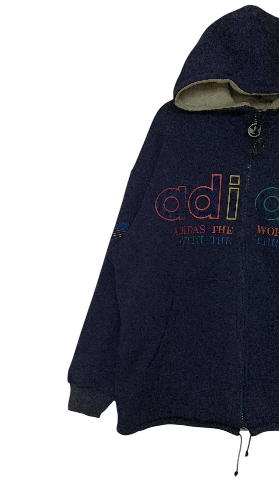 Adidas × Vintage Vintage Brand Adidas Big Logo Fur Hoodie 1990s Size US L / EU 52-54 / 3 - 3 Thumbnail