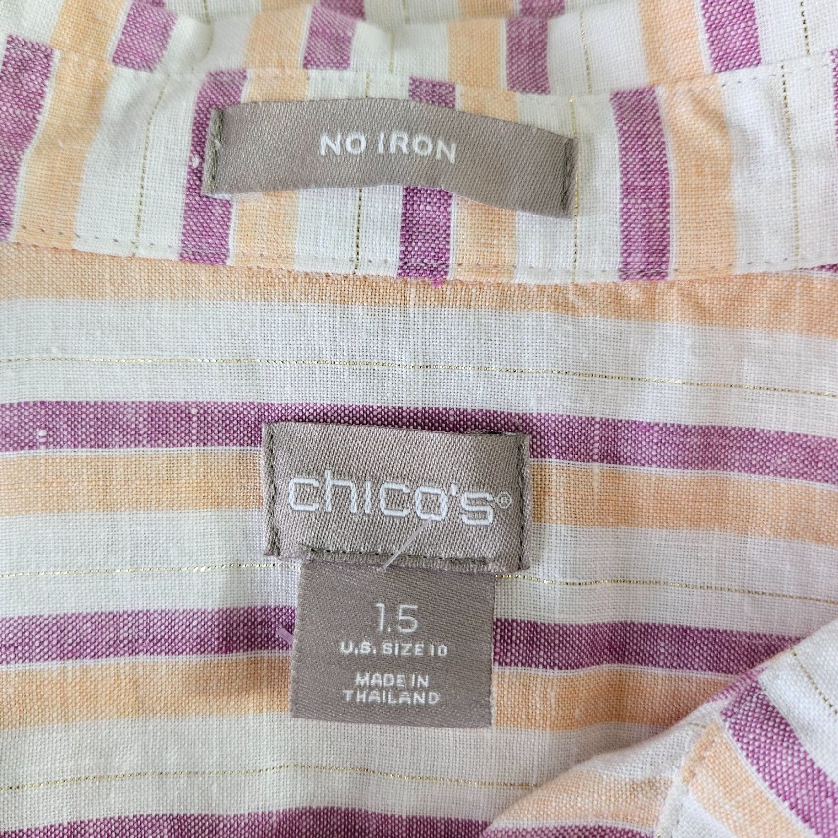 Vintage Chico's Womens No Iron Linen Button Front Shirt Sz 10 Purple Stripe Shirt Womens 10 Long Sleeve Collared Linen Button-Up Boys? Size L / US 10 / IT 46 - 5 Thumbnail