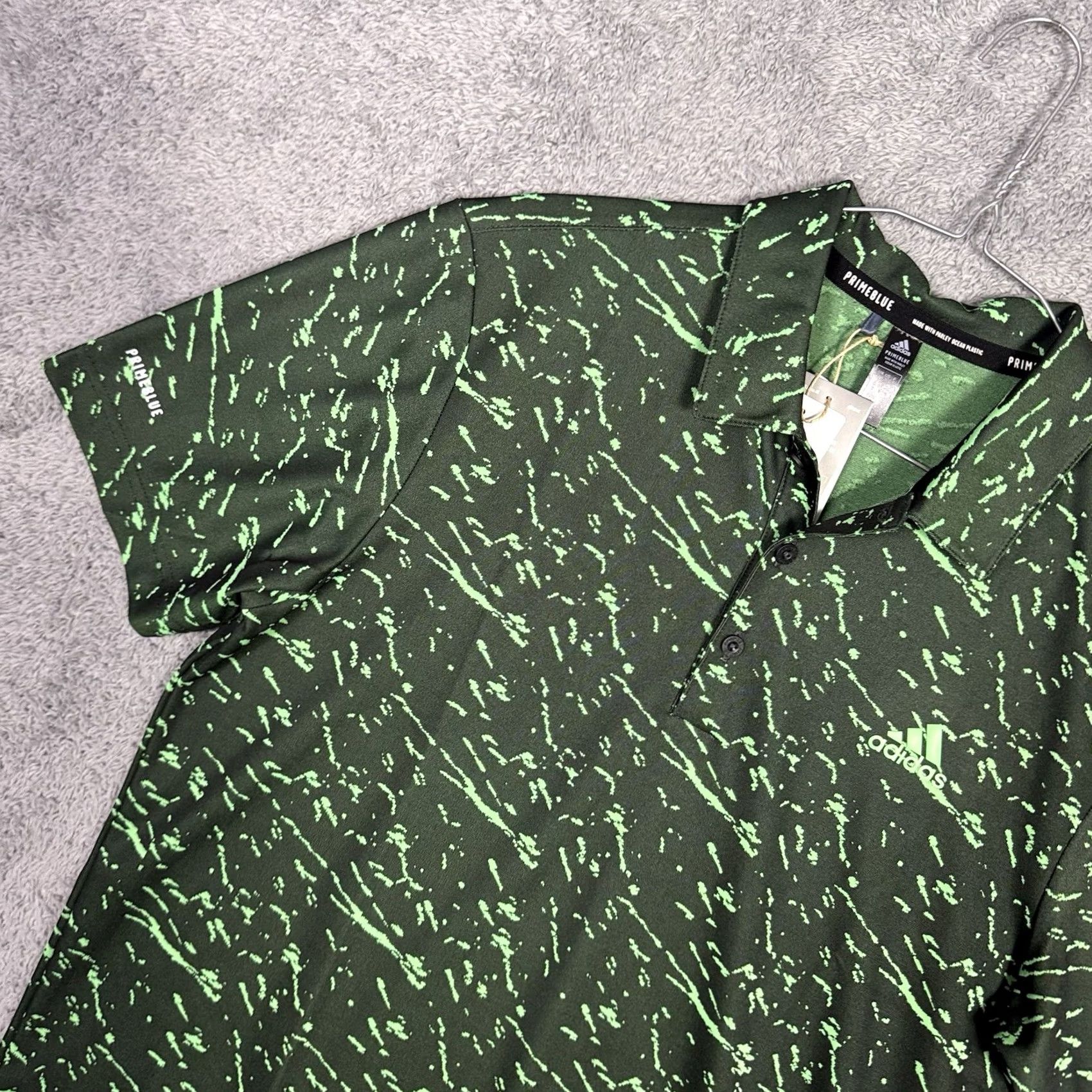 Adidas Adidas Polo Mens S Prime Blue Camo Geometric All Over Print Performance Golf Shirt Mens Small Green Geometric Polo Adidas Size US S / EU 44-46 / 1 - 4 Thumbnail