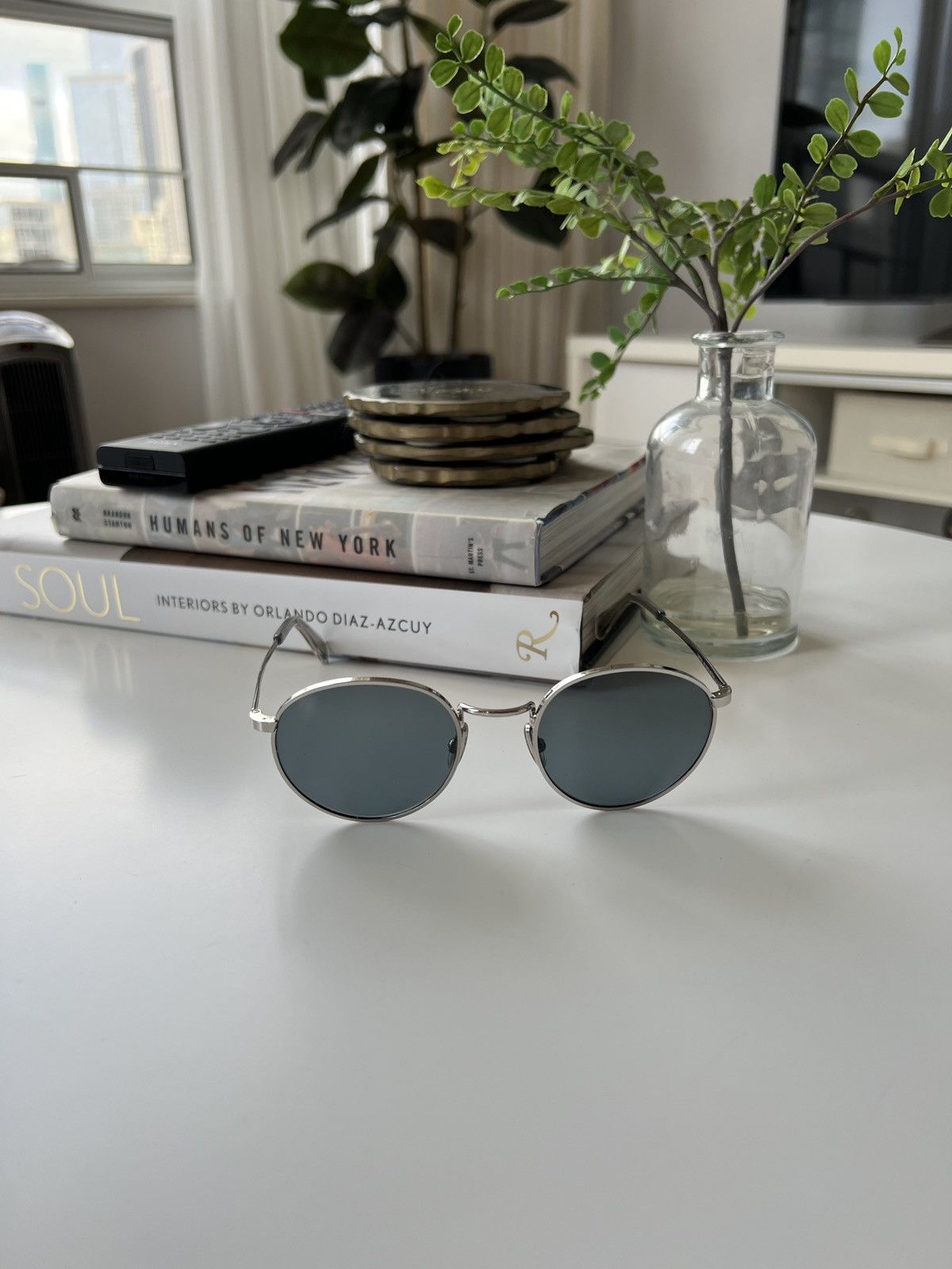 image of Celine Metal Frame Round Sunglasses Silver Blue, Men's