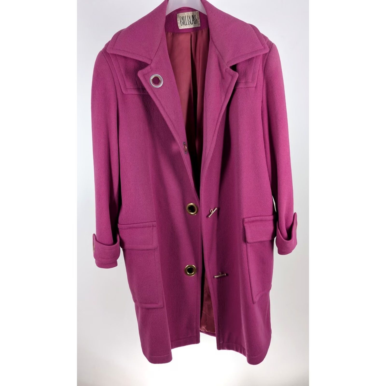 Bill Blass VINTAGE Bill Blass Pink Wool Overcoat 42" Coat USA Wool 100% Toggle Closure Eyelet Grommet 80s 70s Magenta UNPAIRED Mens Womens? Size M / US 6-8 / IT 42-44 - 5 Thumbnail