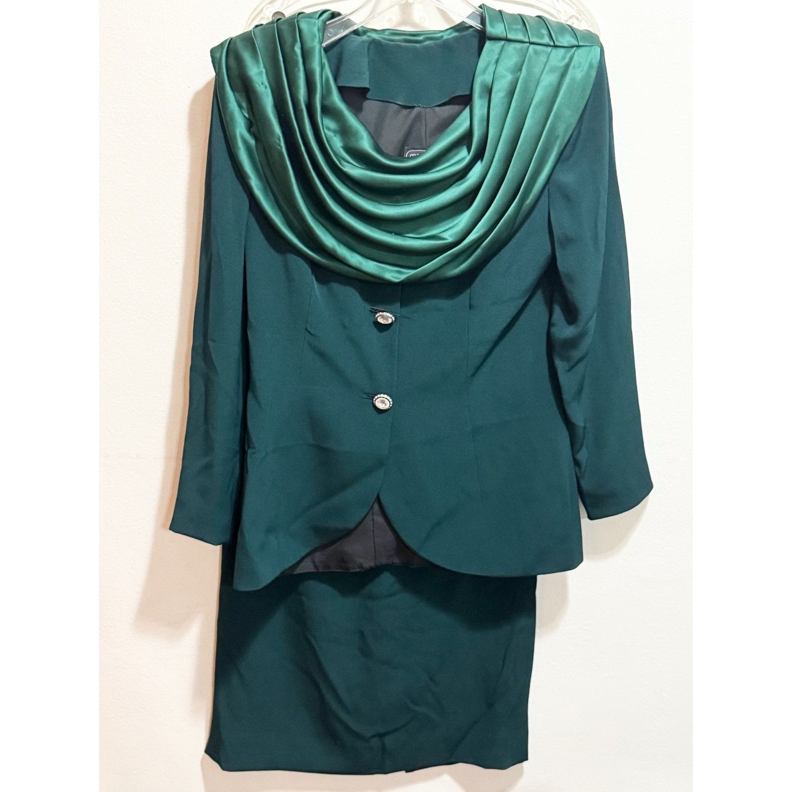 Other Menekshe custom green satin cowl neck blazer jacket & pencil Size ONE SIZE - 2 Thumbnail