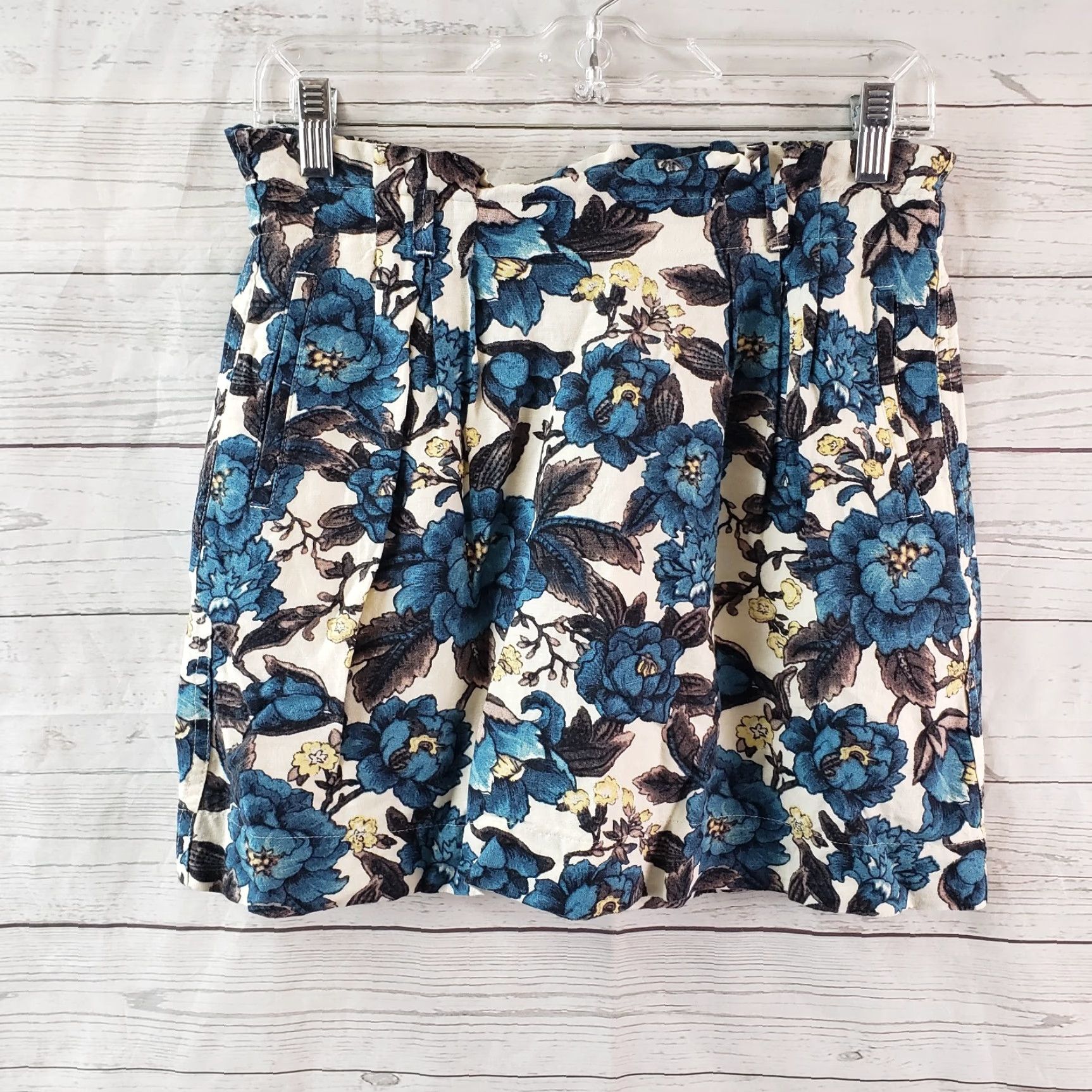Loft Ann Taylor LOFT Skirt Womens XSP Blue Gray Floral Pockets Linen Blend Mini Size 26" / US 2 / IT 38 - 2 Thumbnail