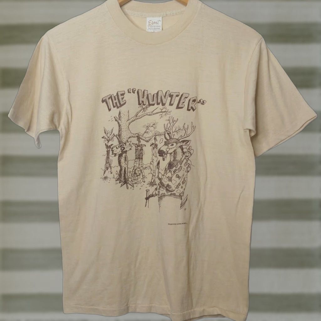 Vintage VINTAGE Hunter T Shirt Single Stitch Tan Deer Smoking Hunting Camp Funny Graphic Shirt Mens L Beige Size US L / EU 52-54 / 3 - 1 Thumbnail